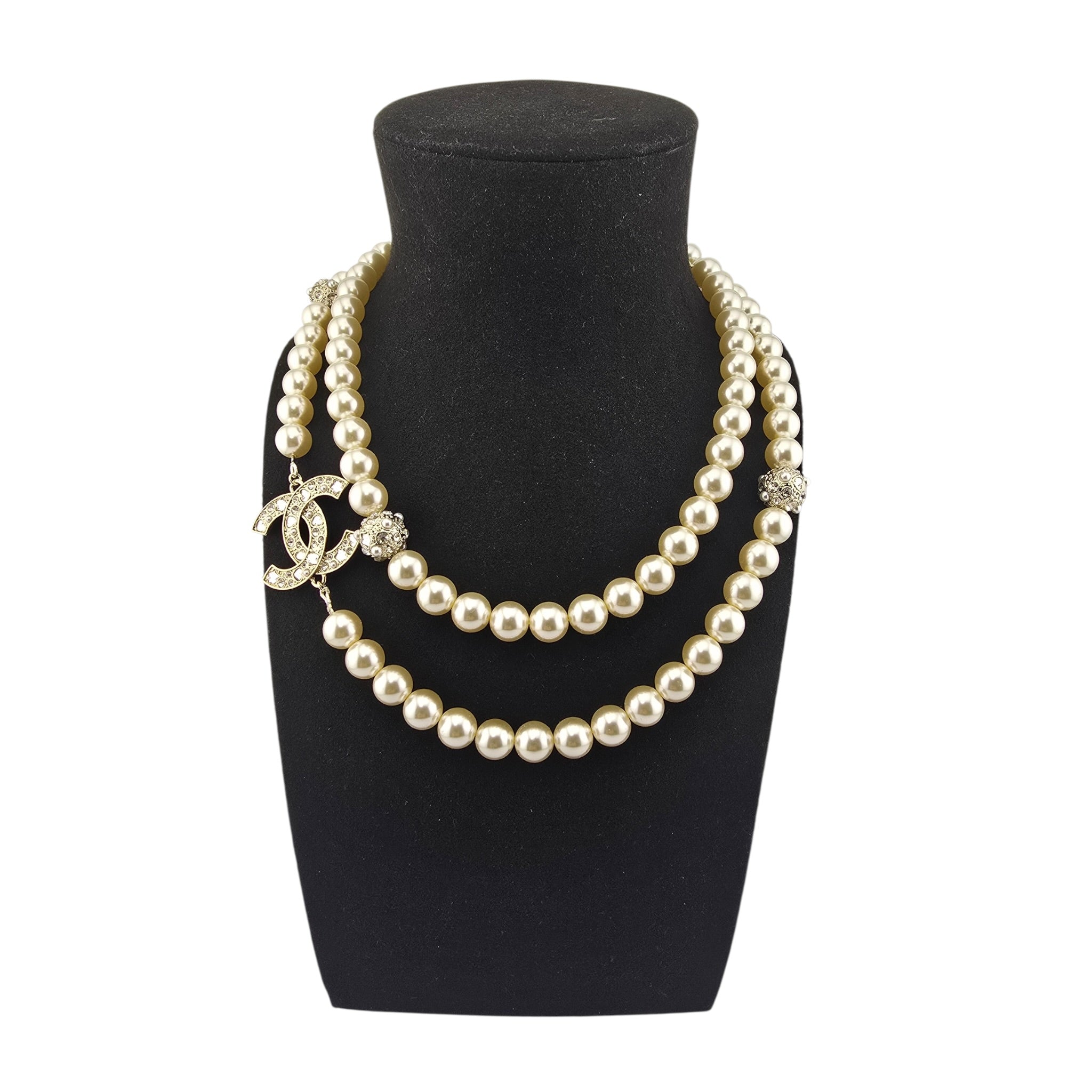 Chanel CC Faux Pearl Crystal Long Necklace 2025 CHANEL