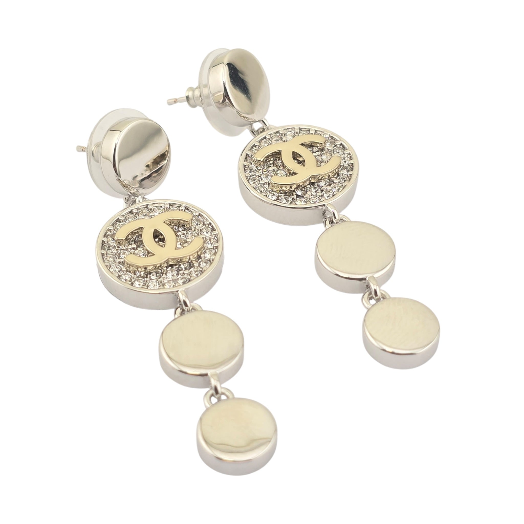 Chanel CC Silver Crystal Drop Earrings 2026 CHANEL