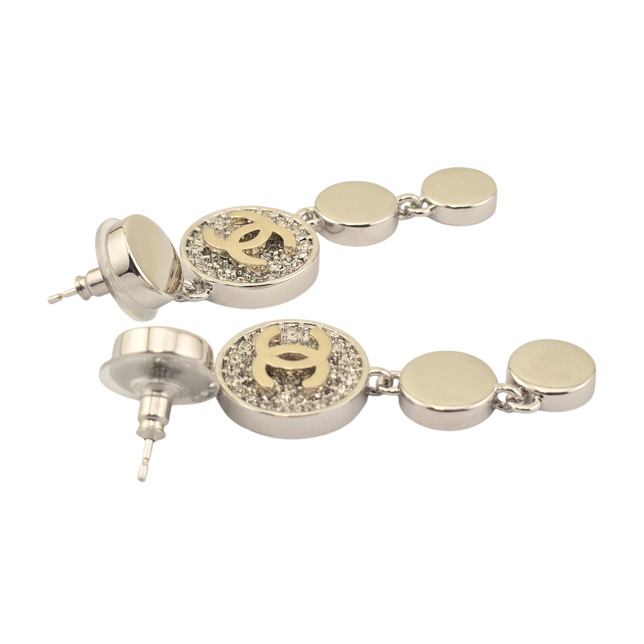 Chanel CC Silver Crystal Drop Earrings 2026 CHANEL