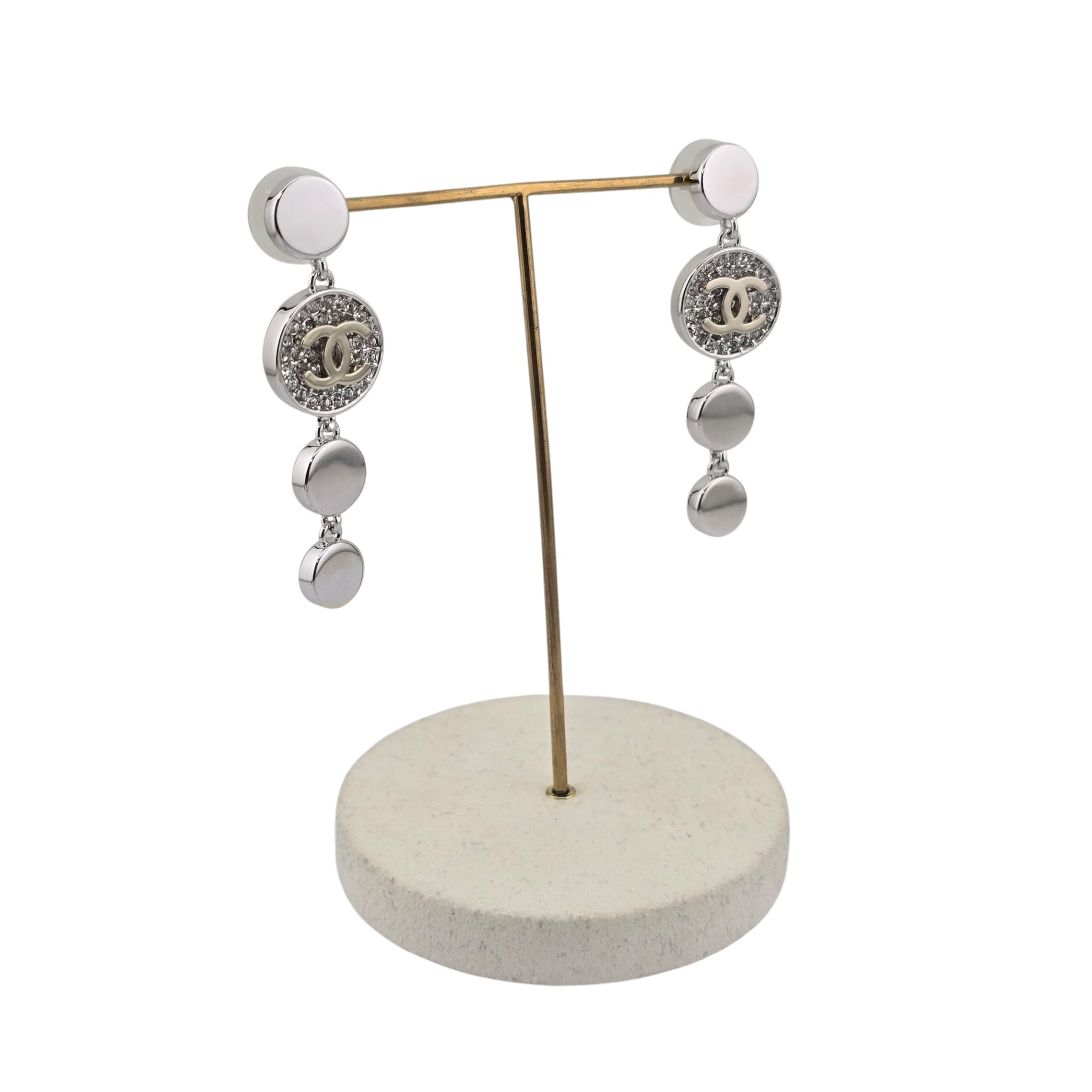 Chanel CC Silver Crystal Drop Earrings 2026 CHANEL