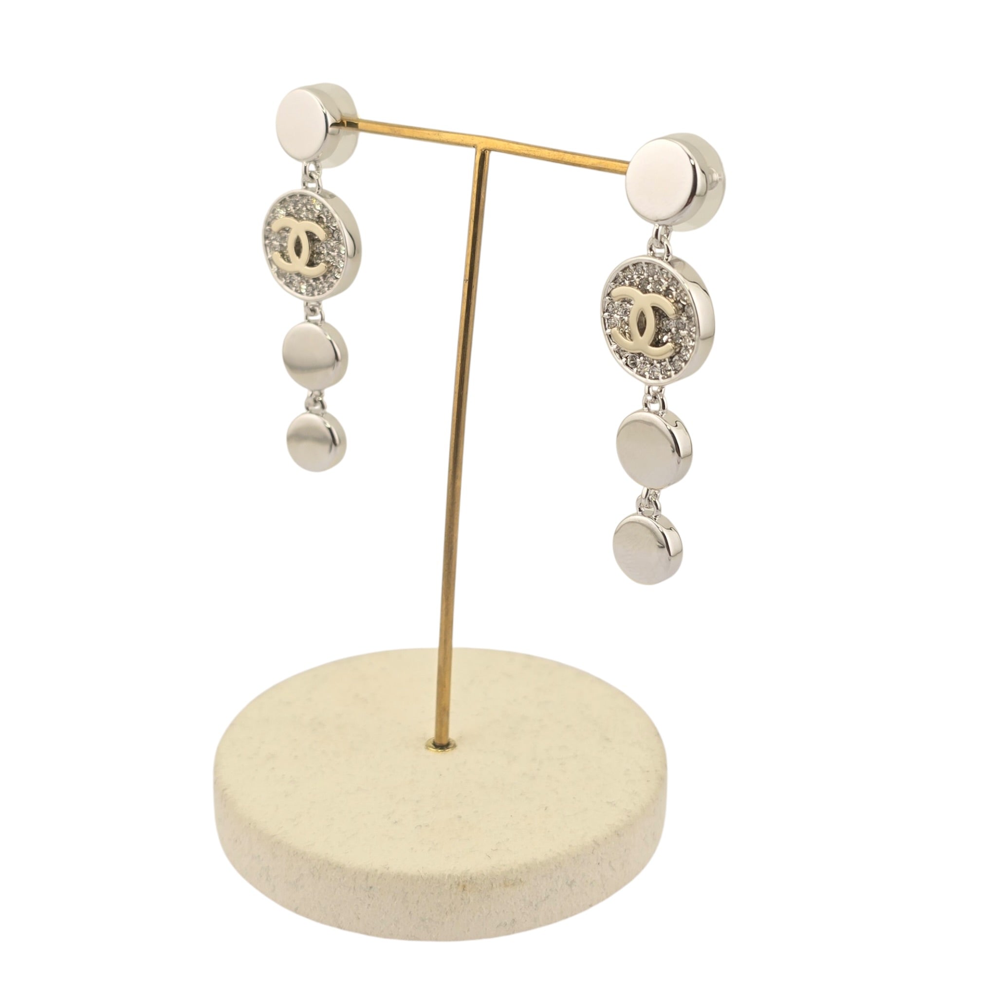 Chanel CC Silver Crystal Drop Earrings 2026 CHANEL