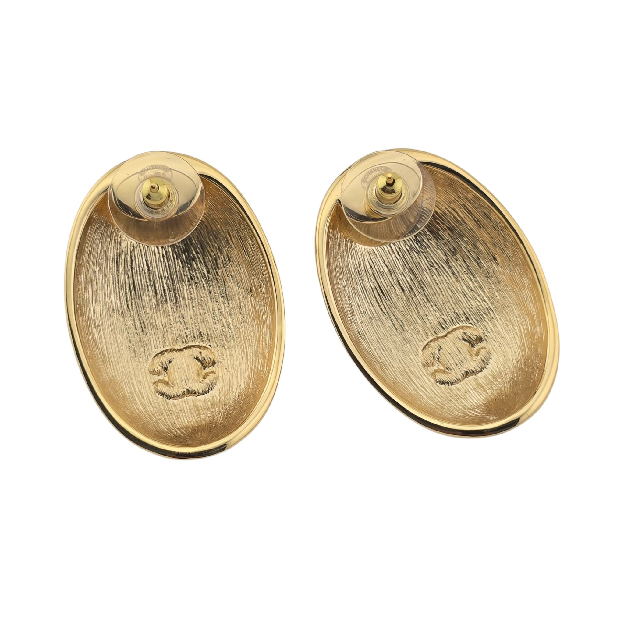 Chanel CC Metal Resin Oval Drop Earrings Gold Black CHANEL