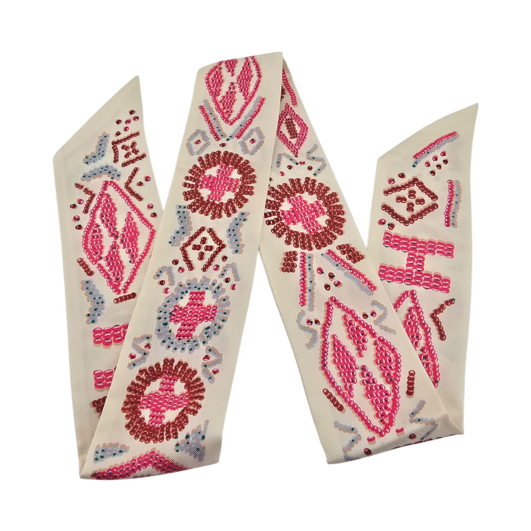 Hermes Silk Kelly En Perles Twilly Creme Framboise HERMES