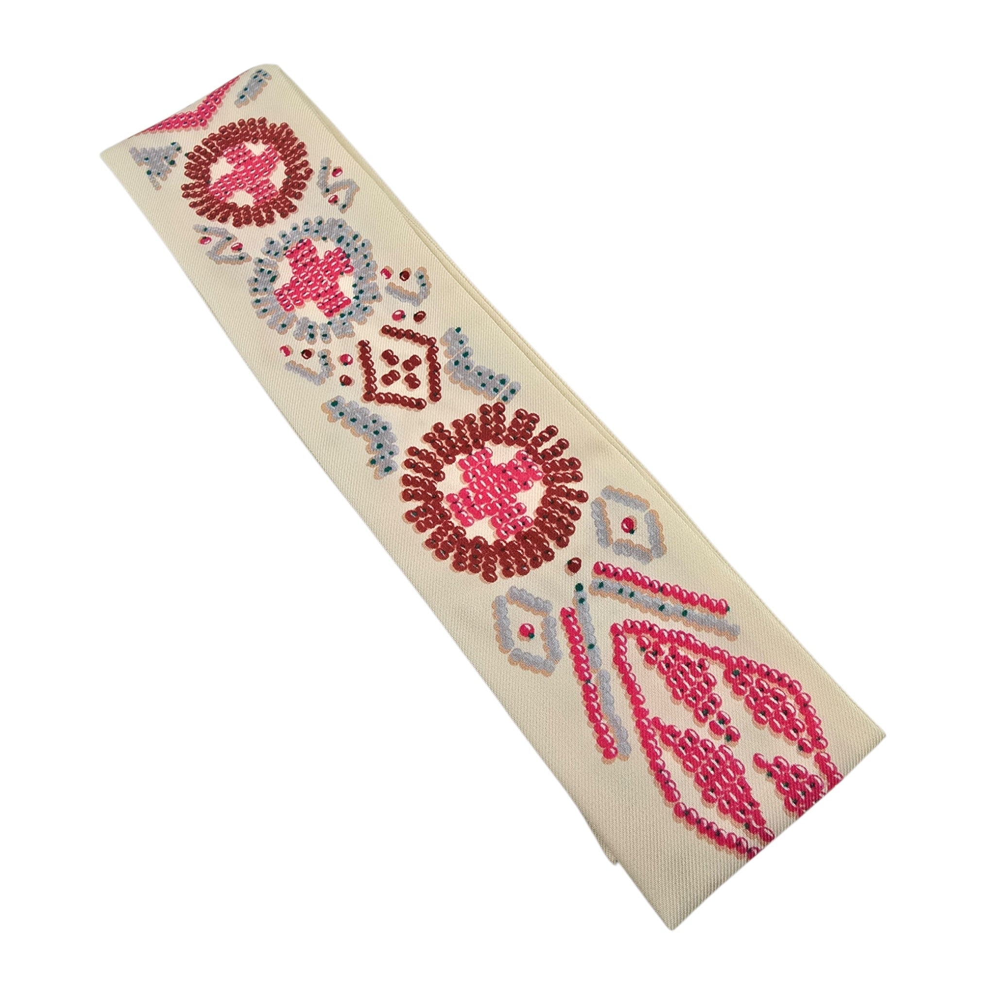 Hermes Silk Kelly En Perles Twilly Creme Framboise HERMES