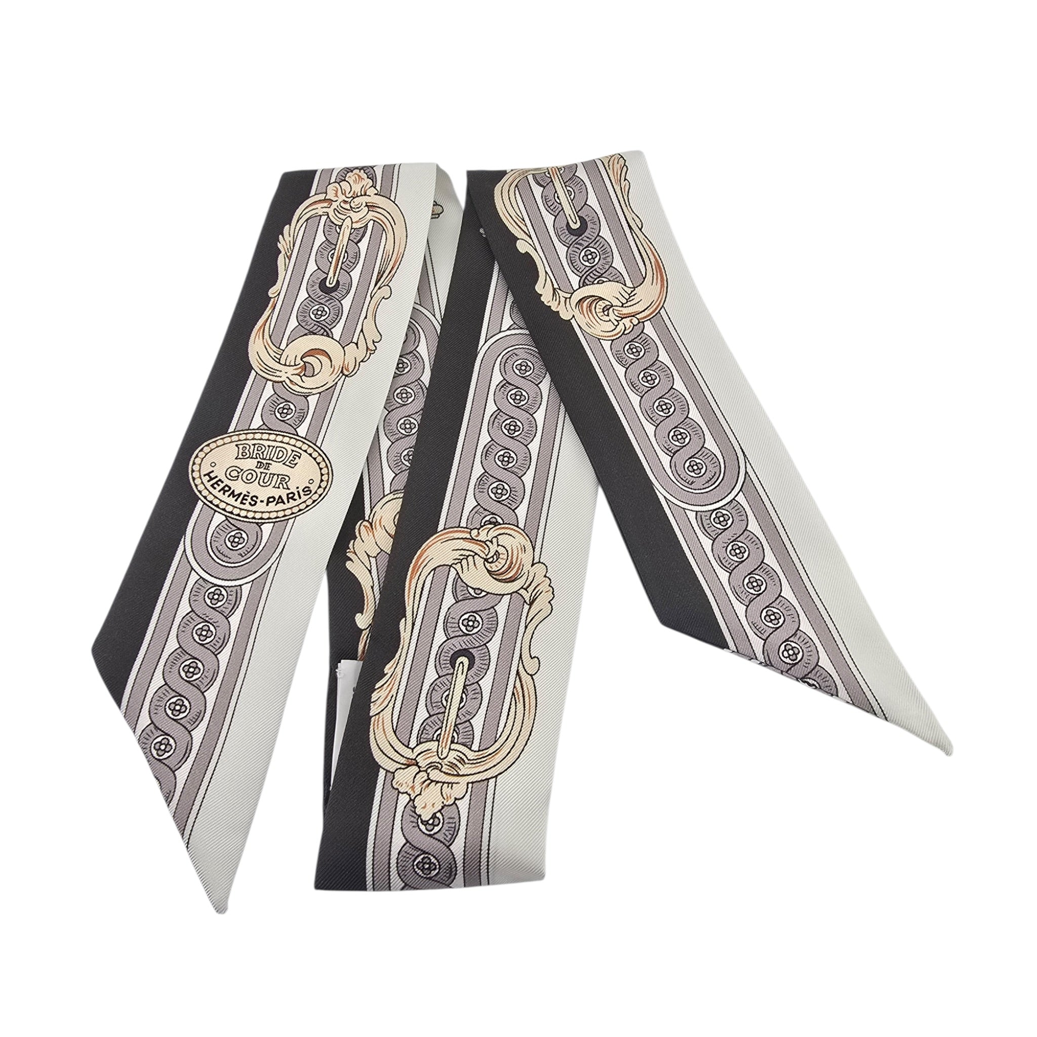 Hermes Silk Twilly Bride De Cour Noir/Blanc/Rose HERMES