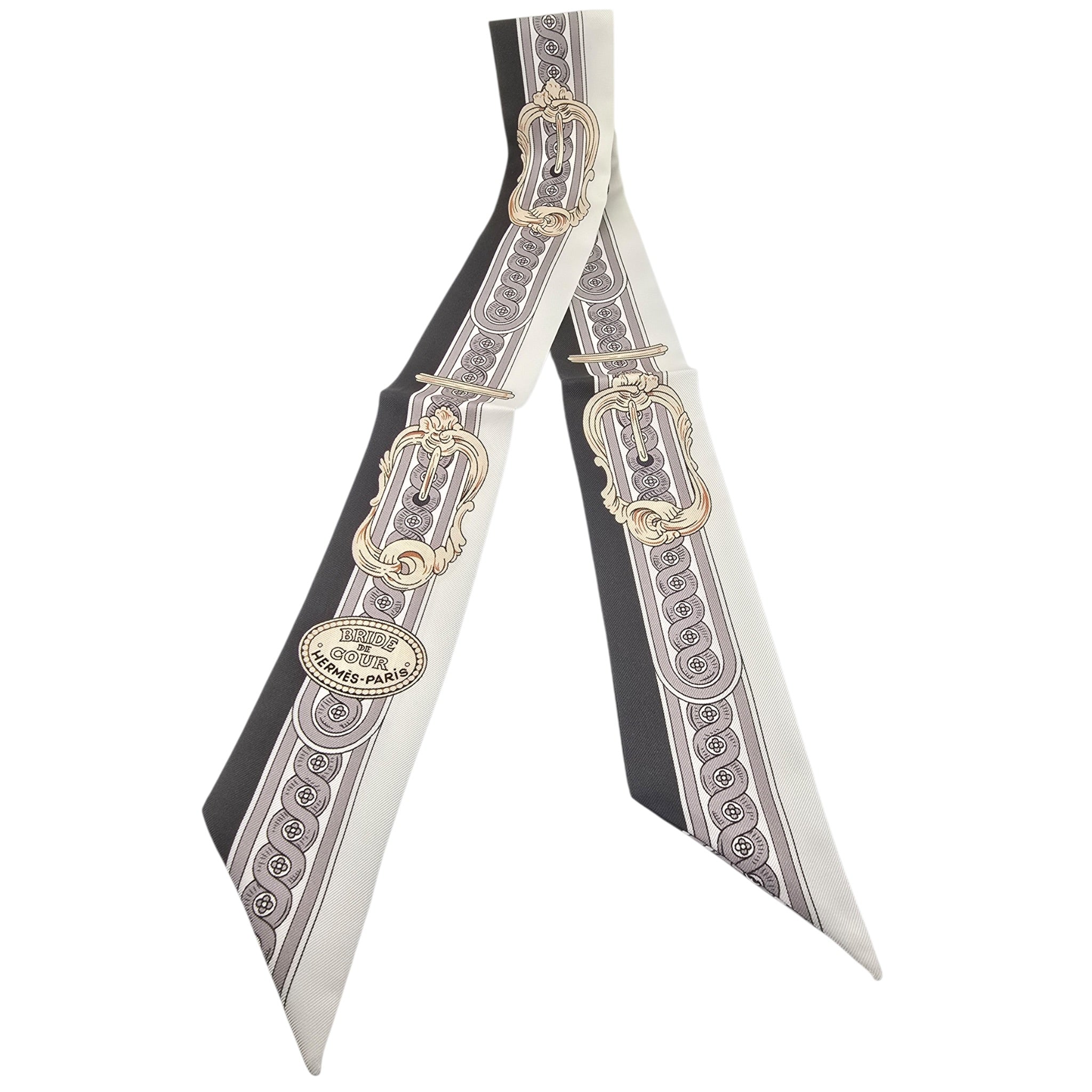 Hermes Silk Twilly Bride De Cour Noir/Blanc/Rose HERMES