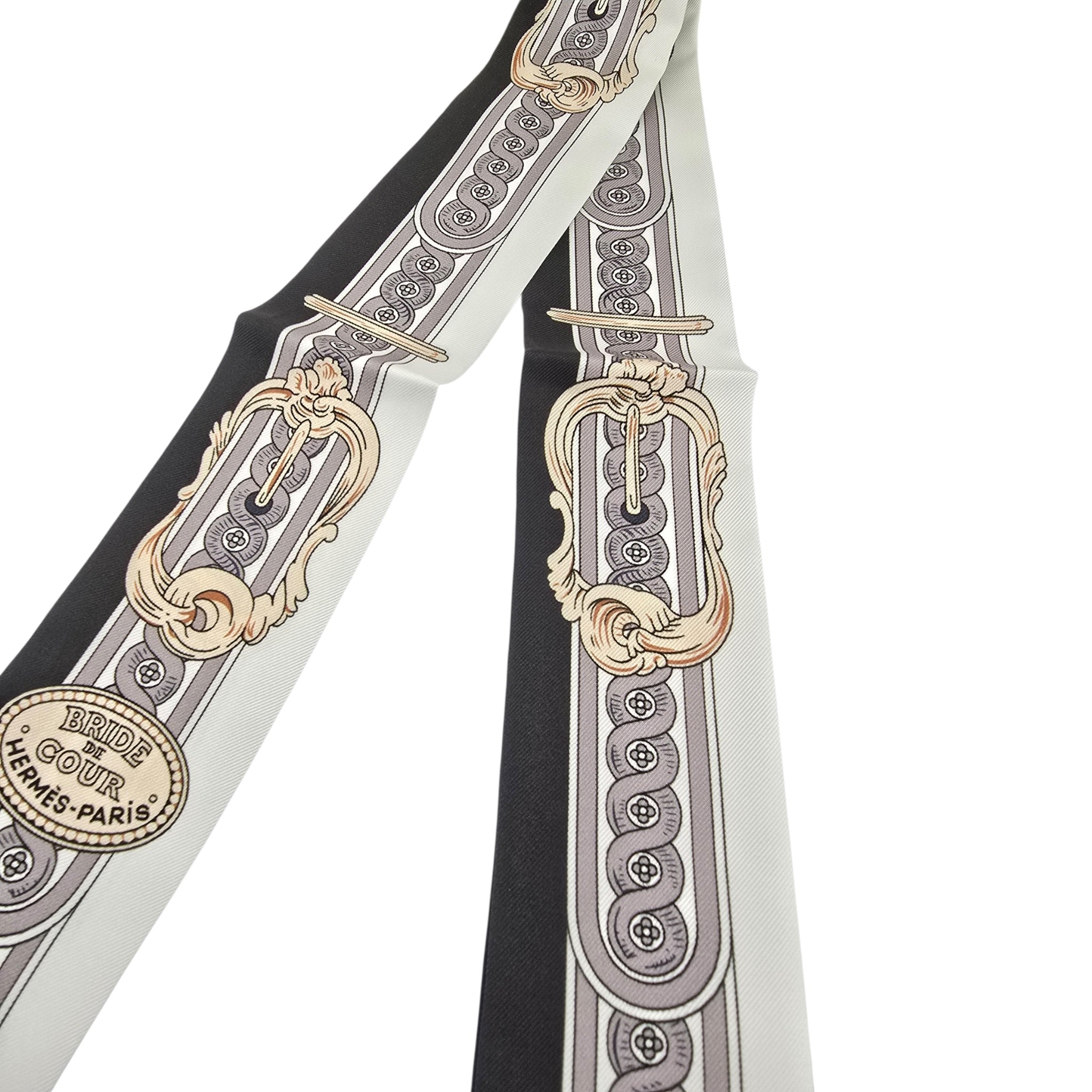 Hermes Silk Twilly Bride De Cour Noir/Blanc/Rose HERMES
