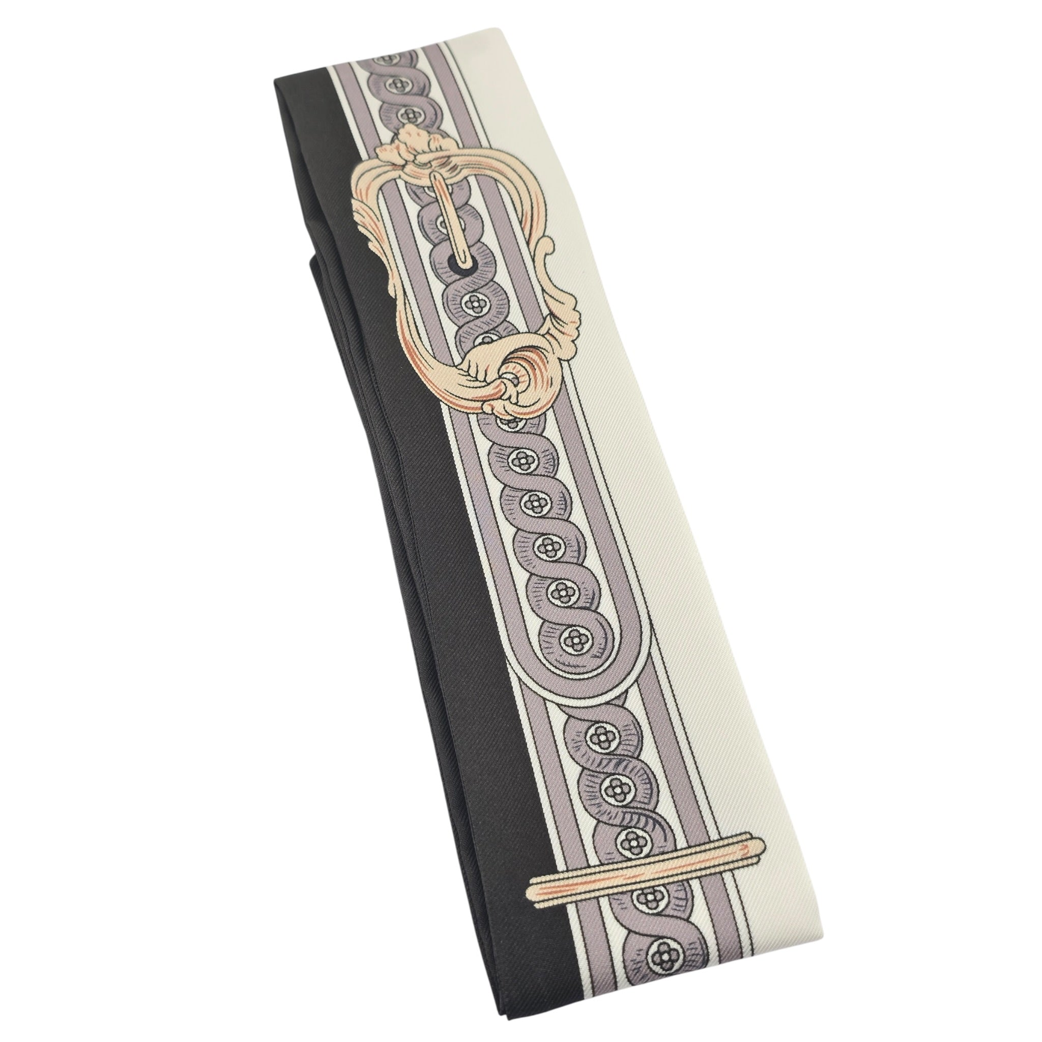 Hermes Silk Twilly Bride De Cour Noir/Blanc/Rose HERMES