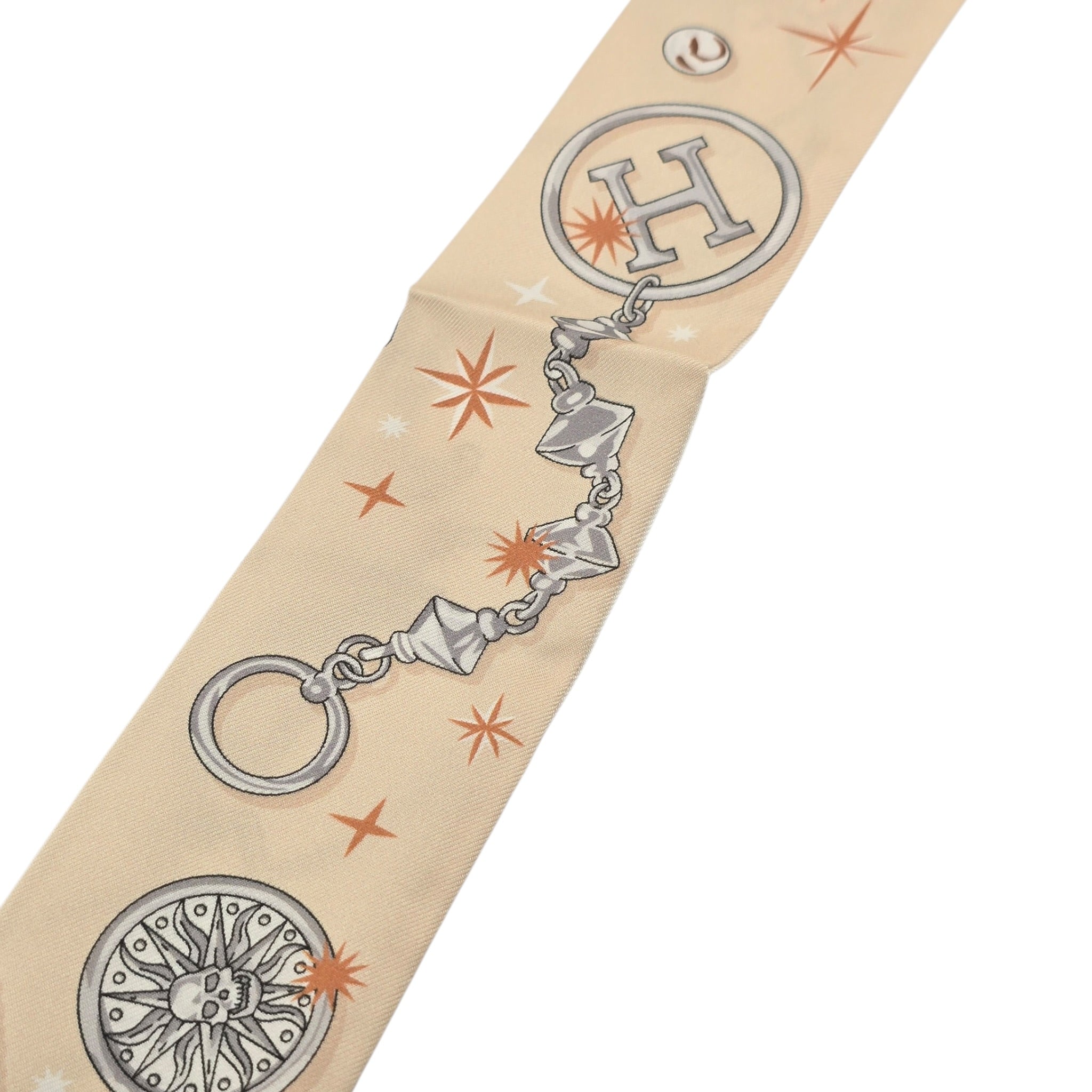 Hermes Silk Twilly C'est la Fete Beige Rose Caramel Whitev HERMES