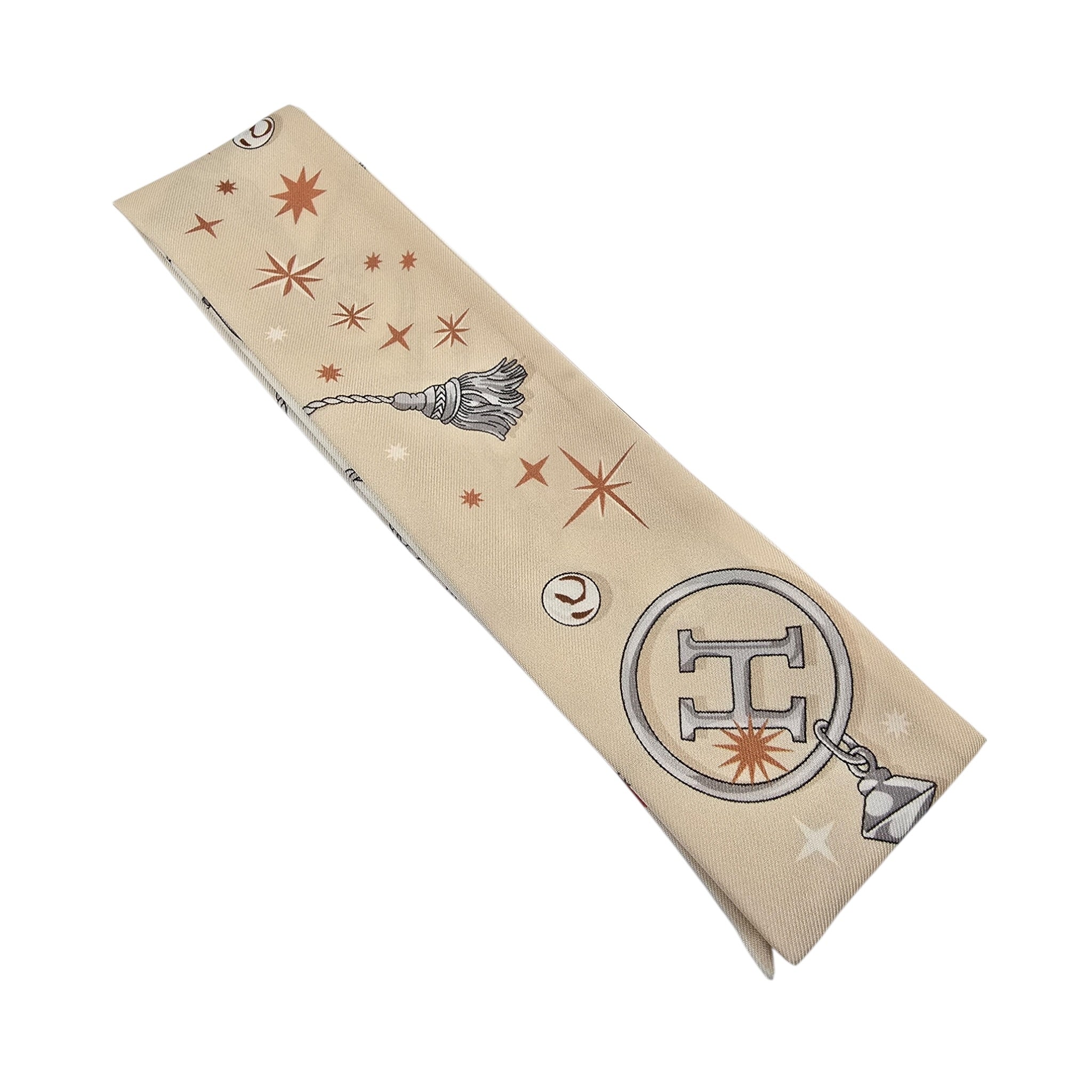 Hermes Silk Twilly C'est la Fete Beige Rose Caramel Whitev HERMES