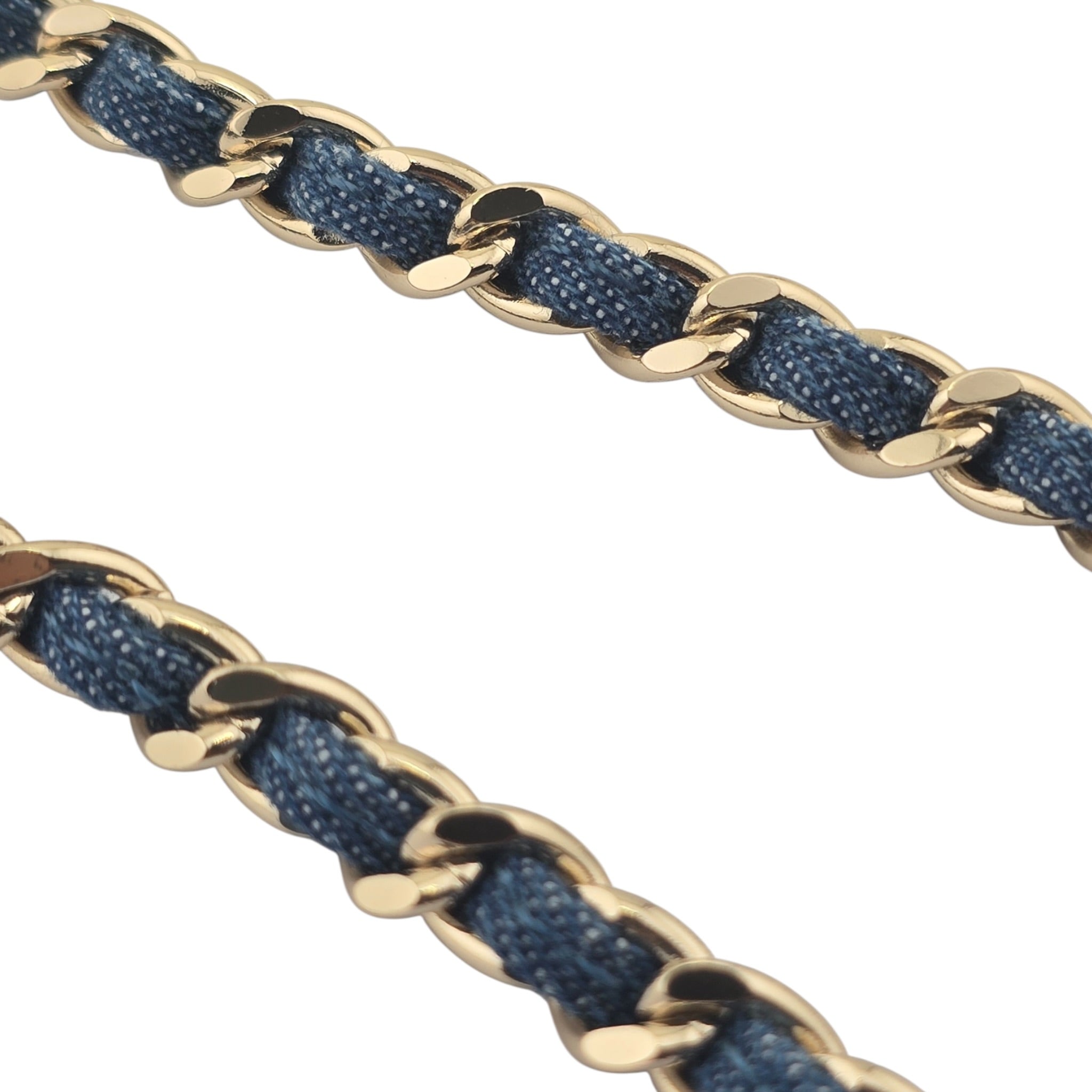 Chanel CC Blue Denim Gold Double Chain Necklace 2025 CHANEL