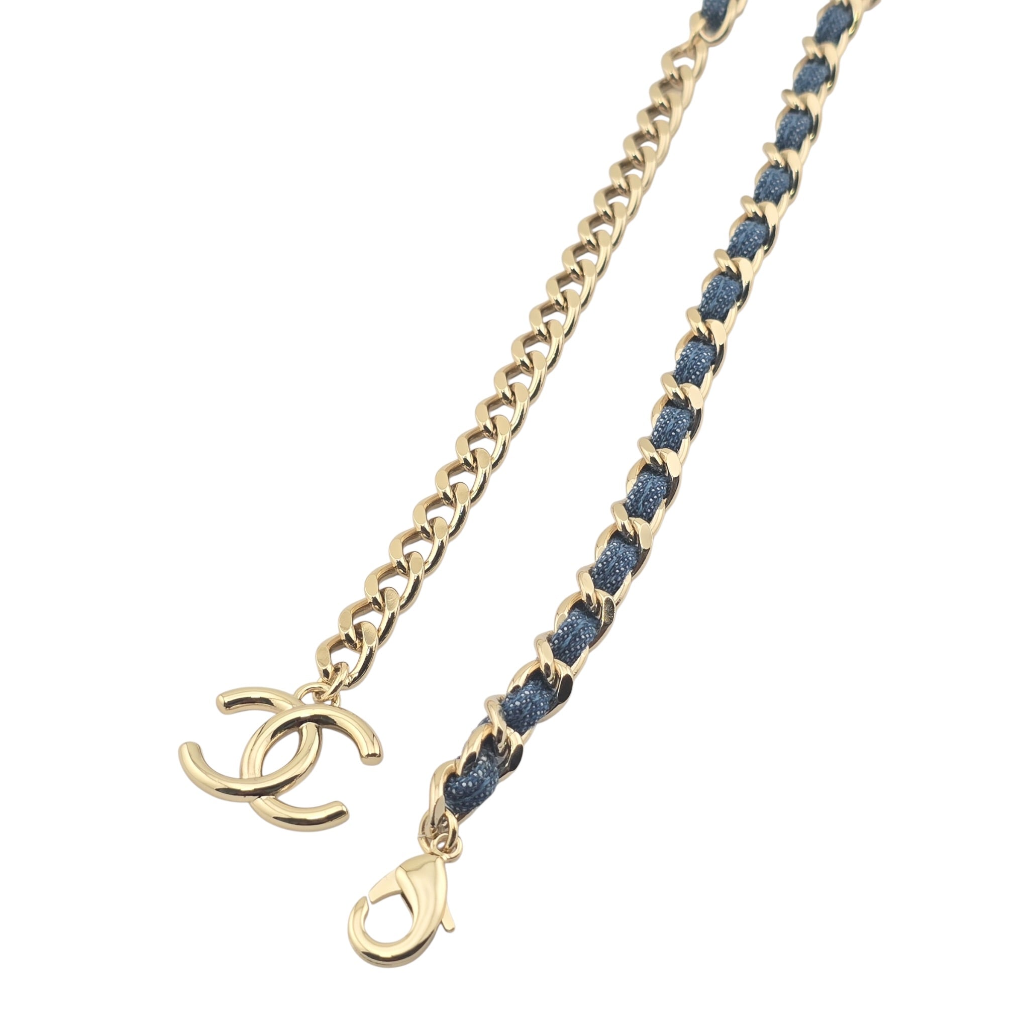 Chanel CC Blue Denim Gold Double Chain Necklace 2025 CHANEL