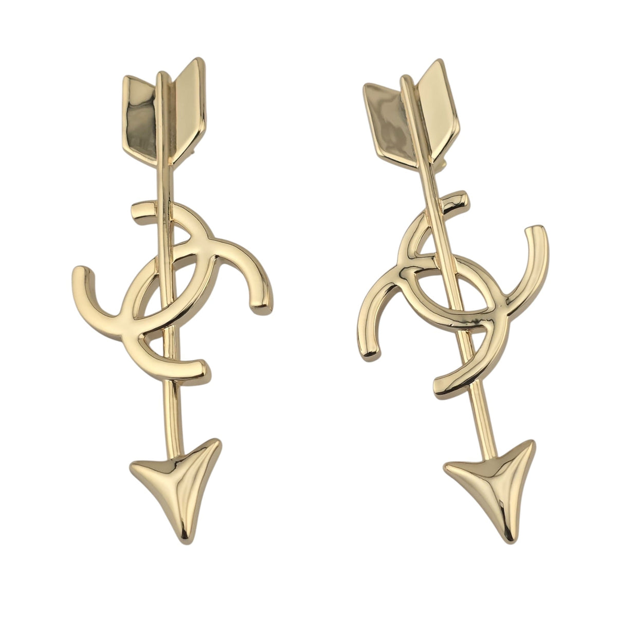 Chanel CC Arrow Large Stud Gold Earrings 2026 SS26 CHANEL