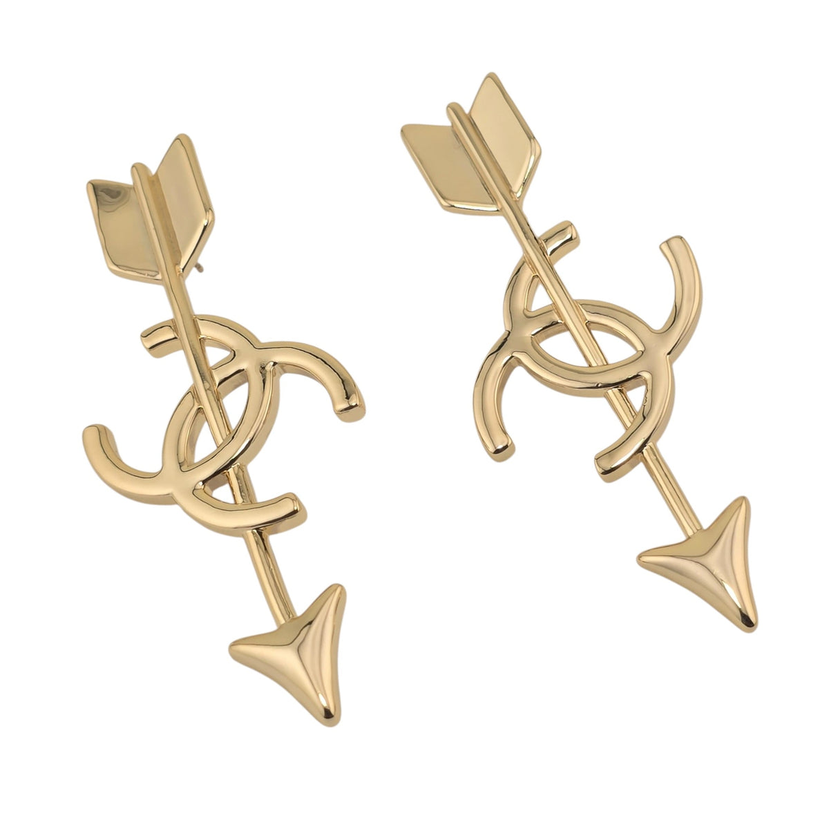 Chanel CC Arrow Large Stud Gold Earrings 2026 SS26 CHANEL