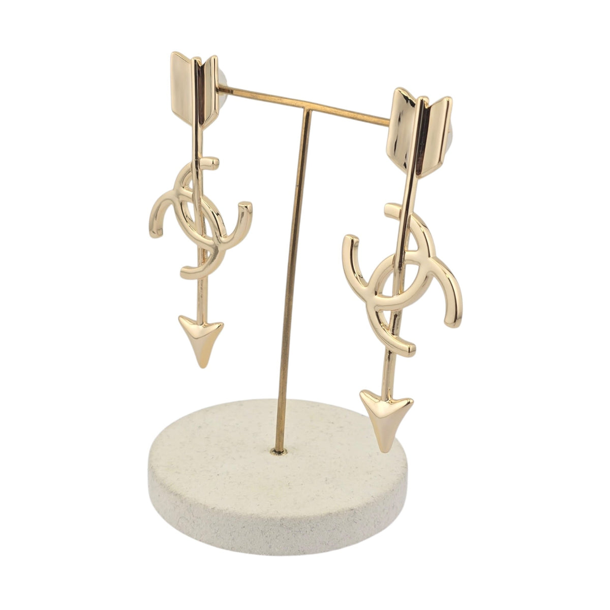 Chanel CC Arrow Large Stud Gold Earrings 2026 SS26 CHANEL
