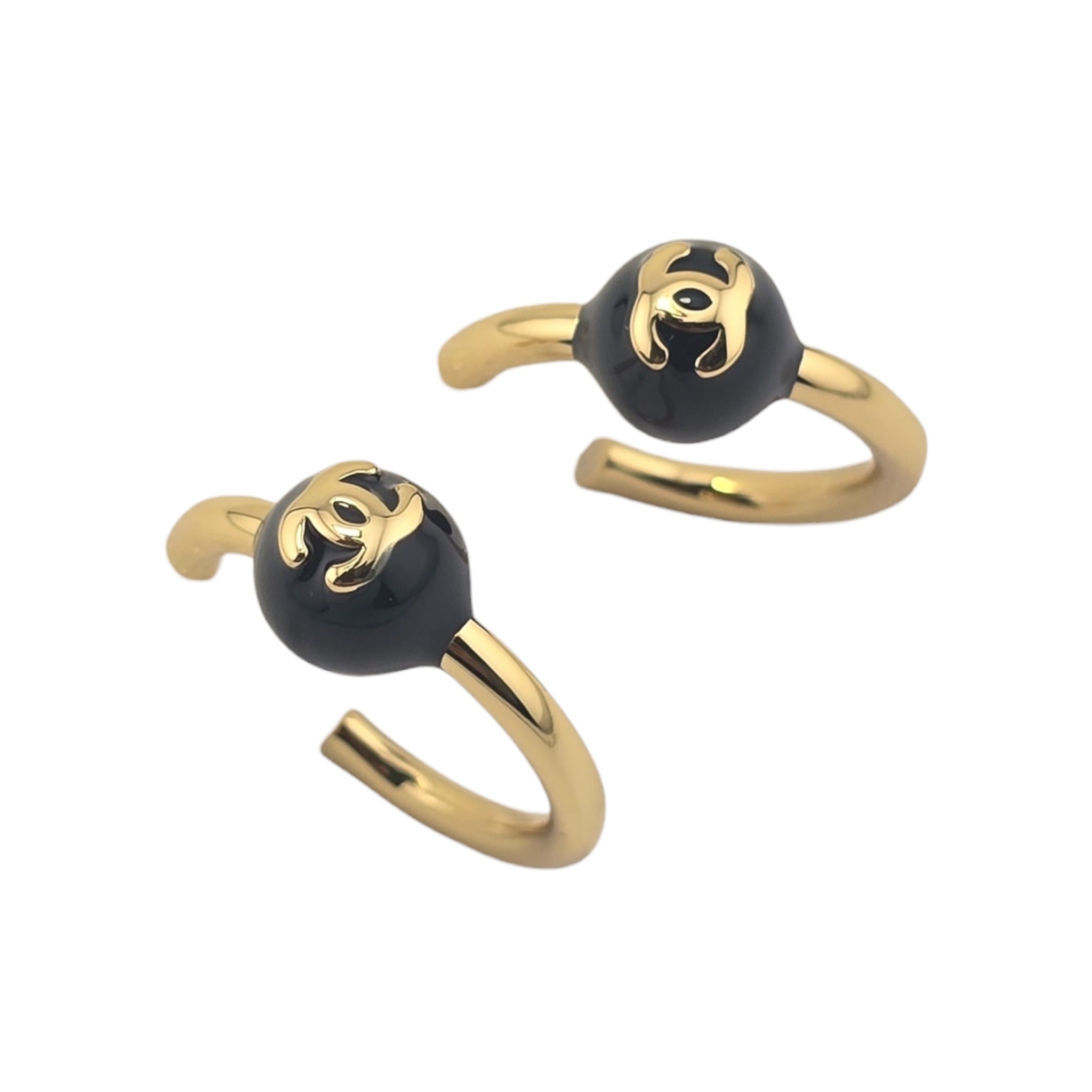 Chanel CC Gold Black Hoop Earrings 2026 CHANEL