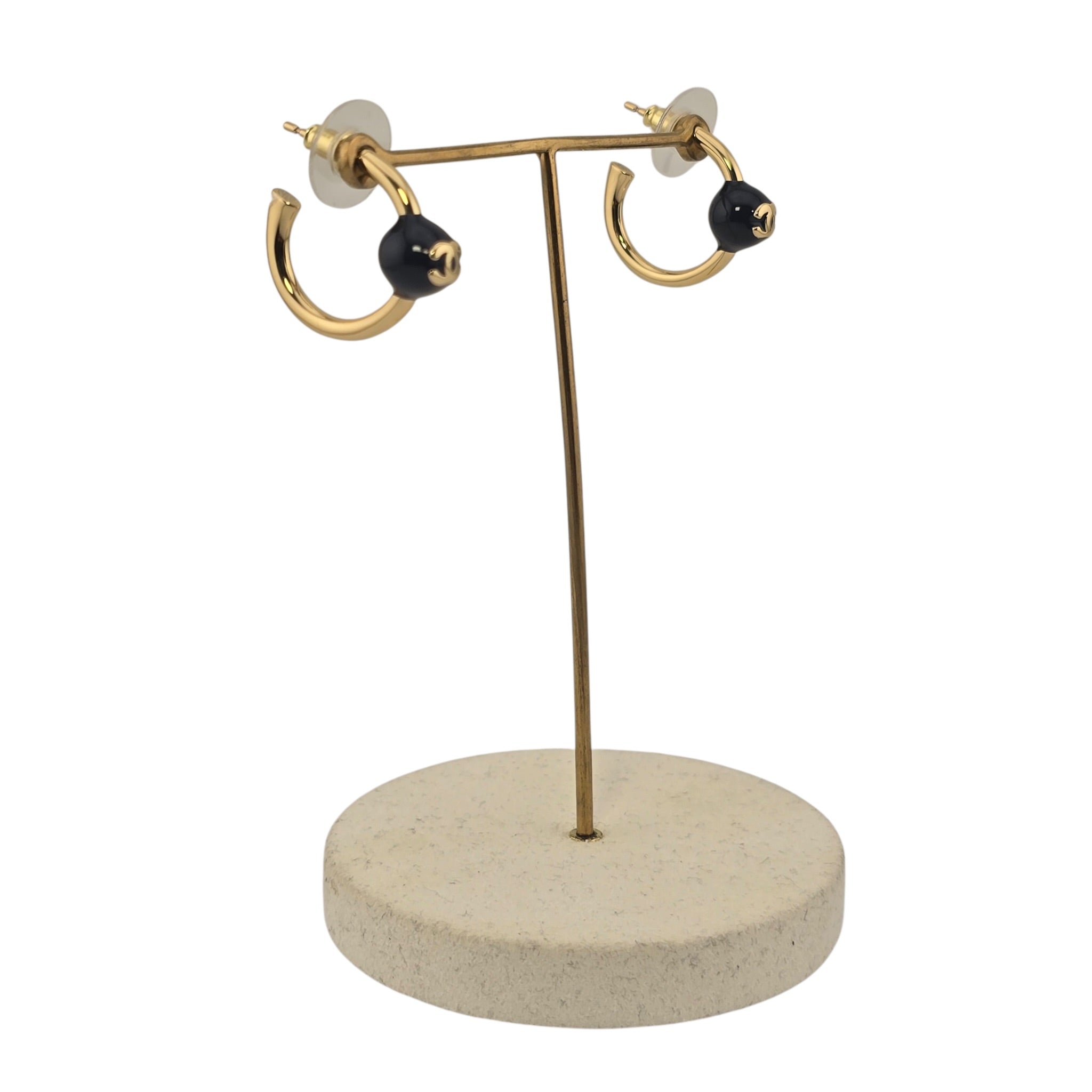 Chanel CC Gold Black Hoop Earrings 2026 CHANEL
