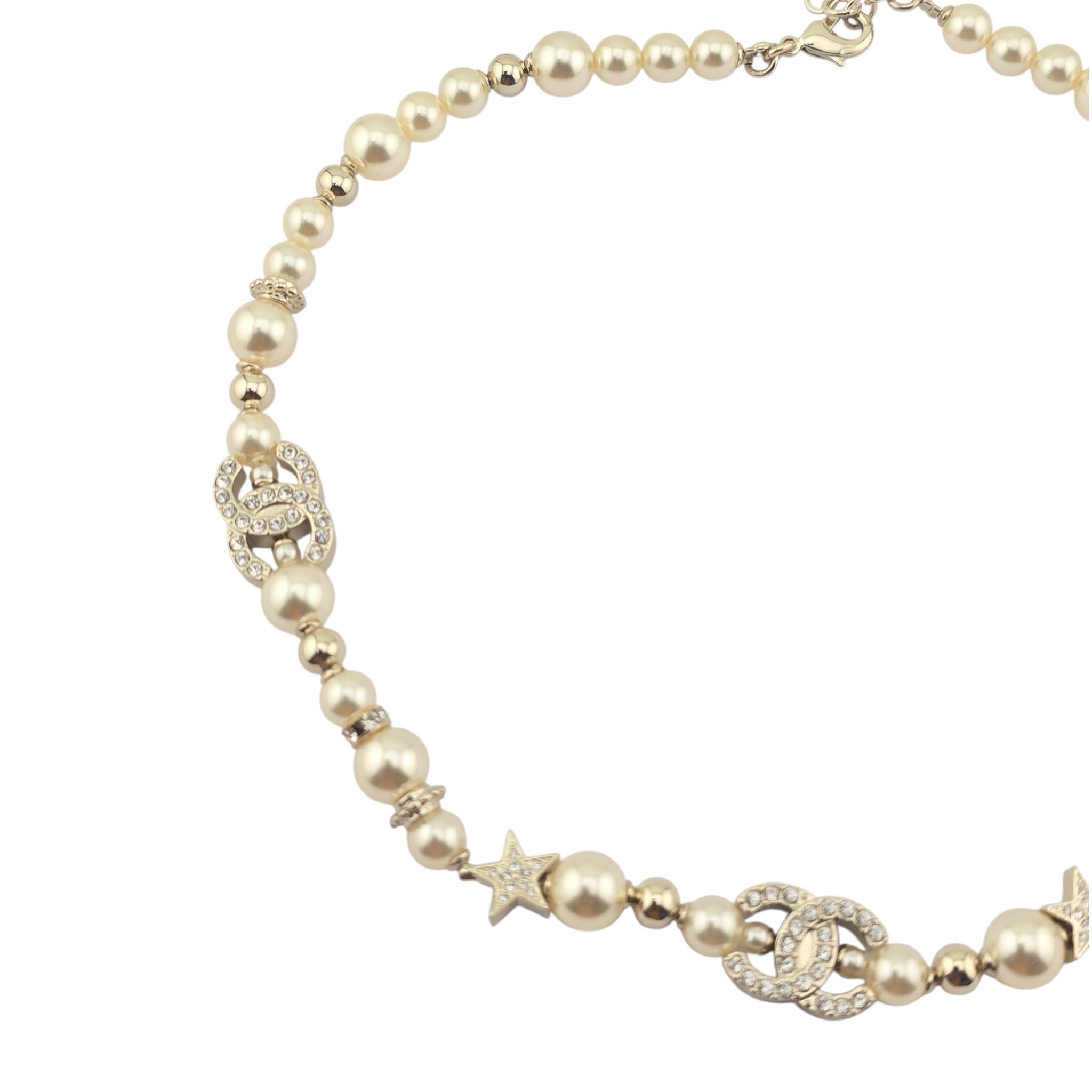Chanel CC Gold Faux Pearl Star Crystal Choker Necklace 2023 CHANEL