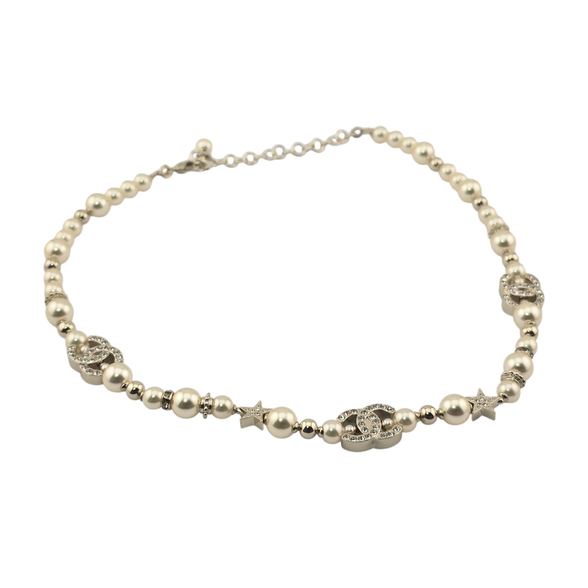 Chanel CC Gold Faux Pearl Star Crystal Choker Necklace 2023 CHANEL