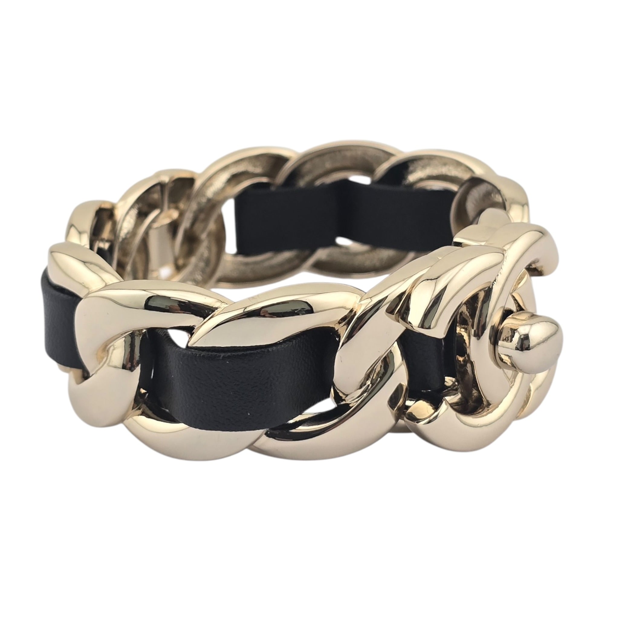 Chanel CC Turnlock Cuff Bangle Gold Lambskin Leather CHANEL