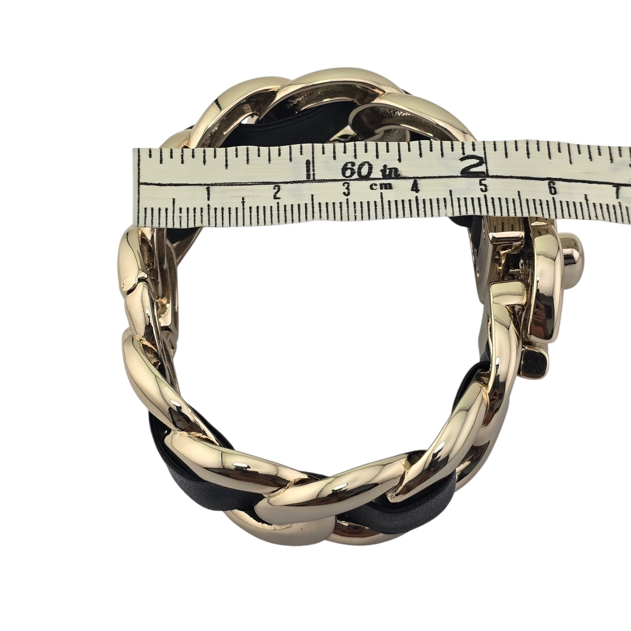 Chanel CC Turnlock Cuff Bangle Gold Lambskin Leather CHANEL