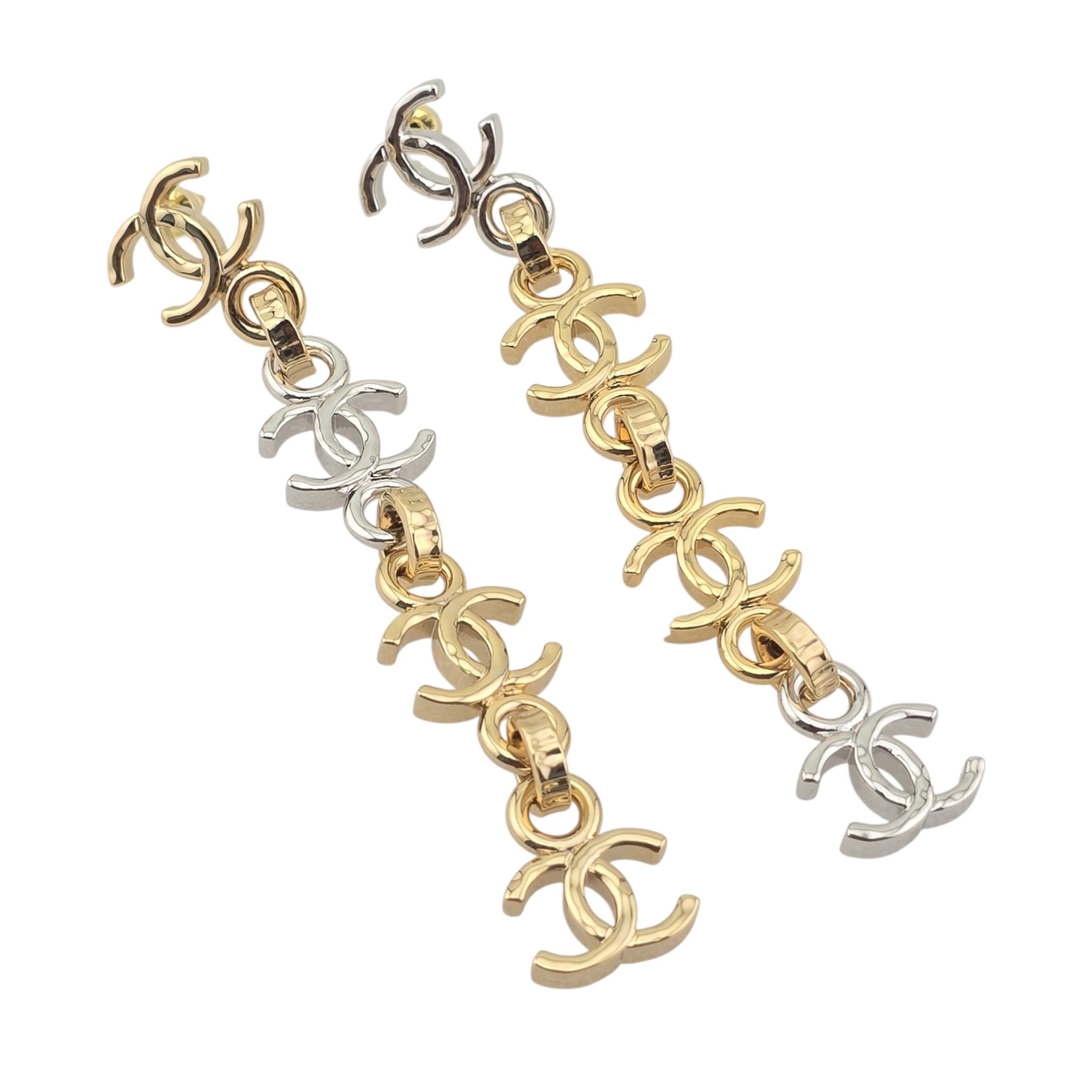 Chanel CC Gold Silver Long Drop Earrings 2026 CHANEL