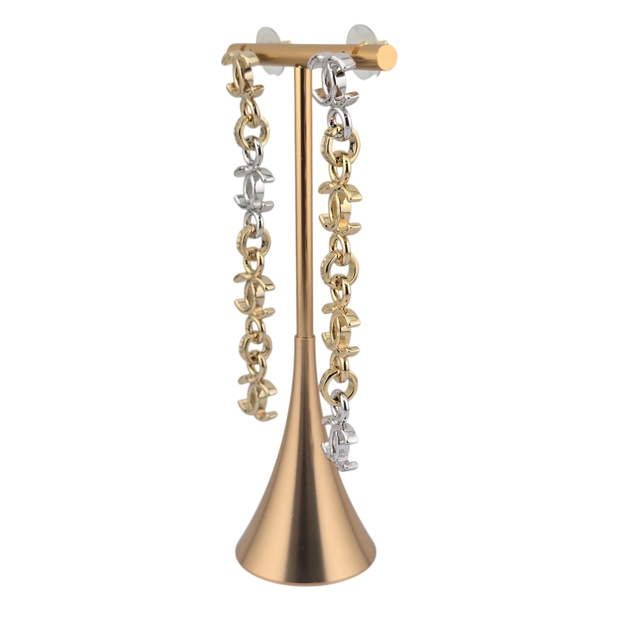 Chanel CC Gold Silver Long Drop Earrings 2026 CHANEL
