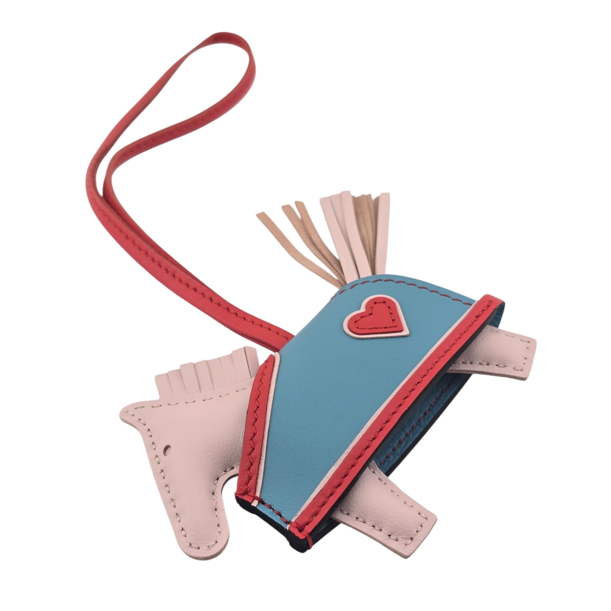 Hermès Rodeo Robeo Coeur Bag Charm PM Rose Darling, Bleu Celeste & Rouge Radieux Milo Lambskin HERMES