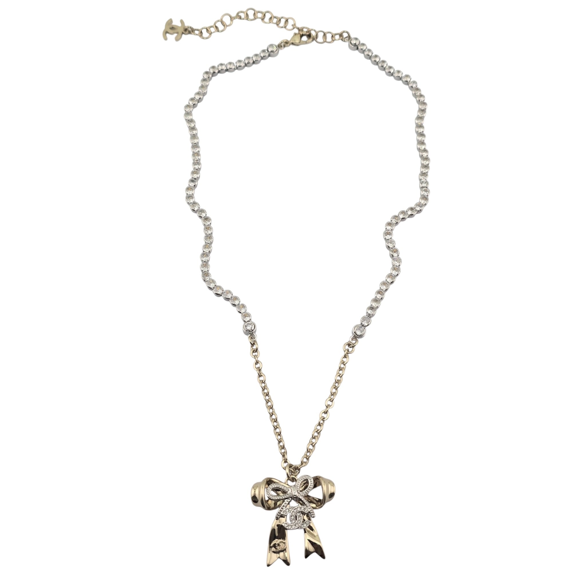 Chanel CC Gold Bow Crystal Necklace 2025 CHANEL