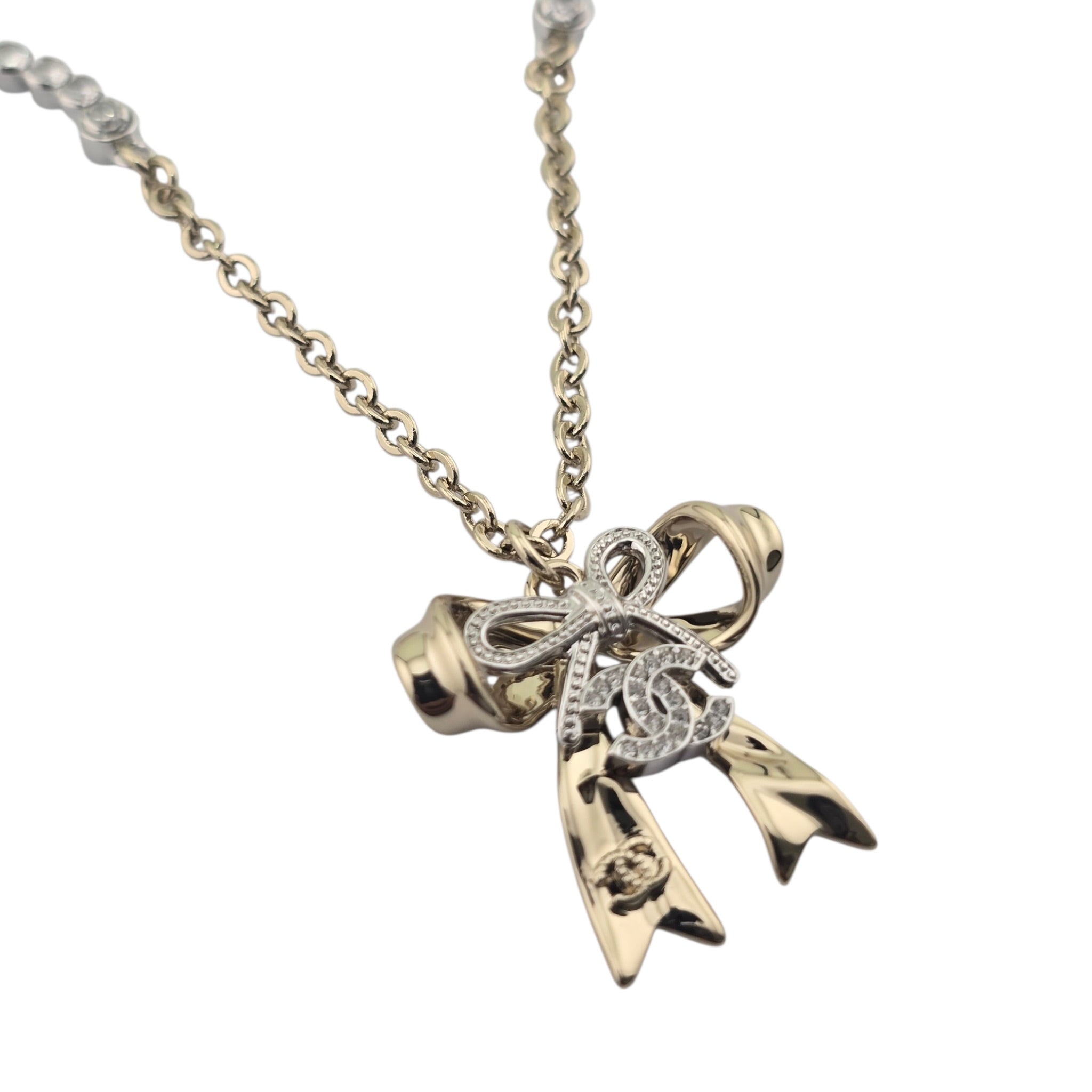 Chanel CC Gold Bow Crystal Necklace 2025 CHANEL