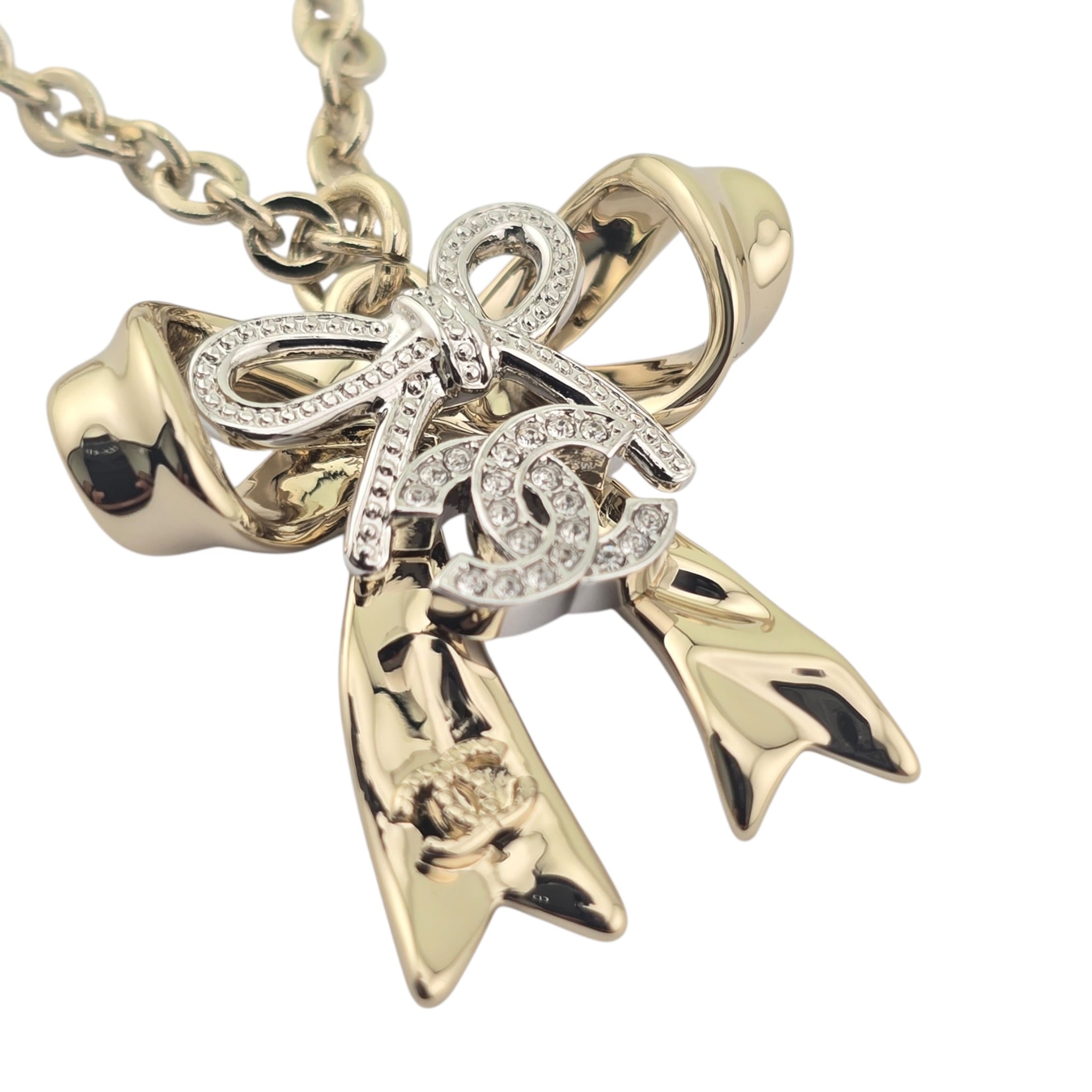 Chanel CC Gold Bow Crystal Necklace 2025 CHANEL