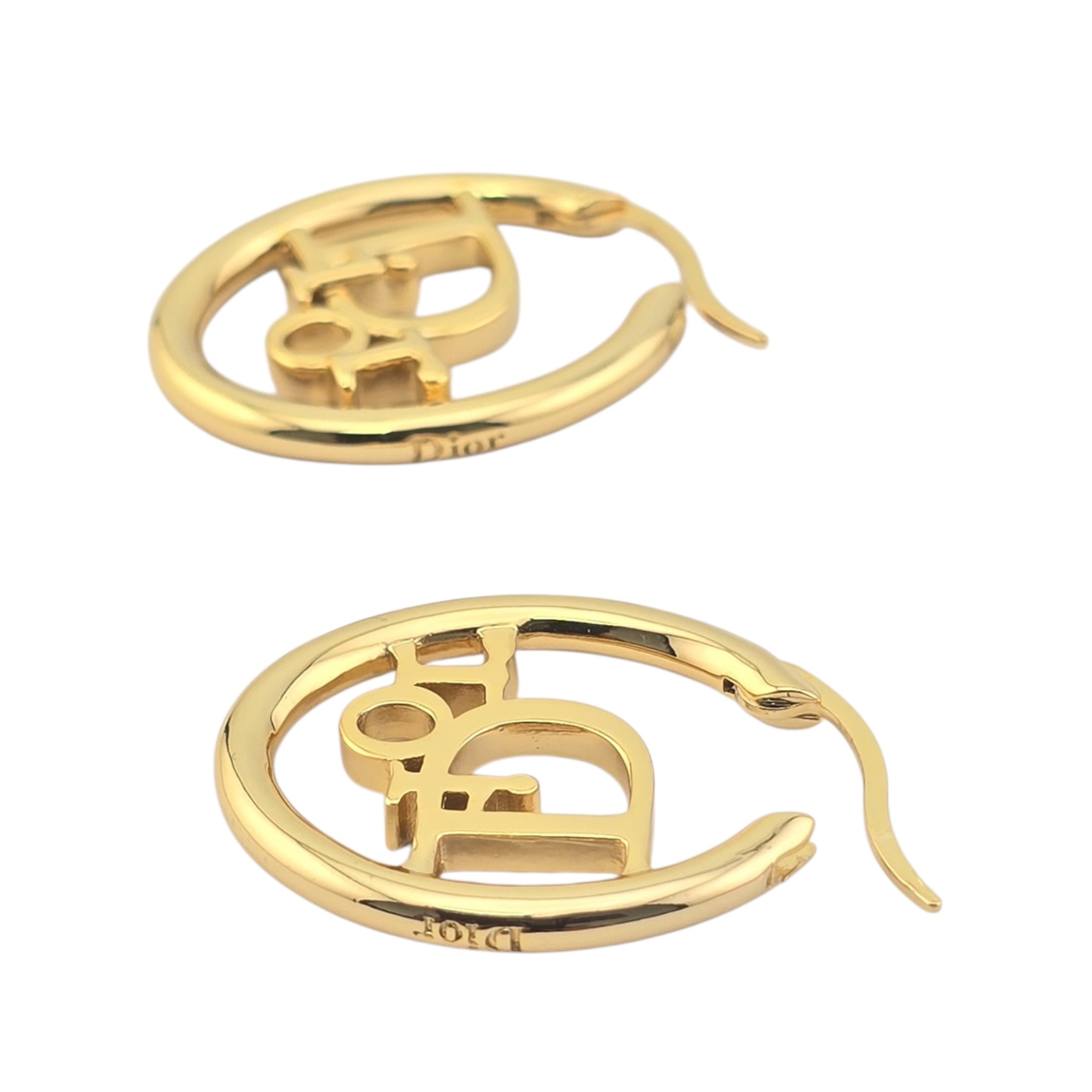 Christian Dior Oblique Gold Hoop Earrings DIOR