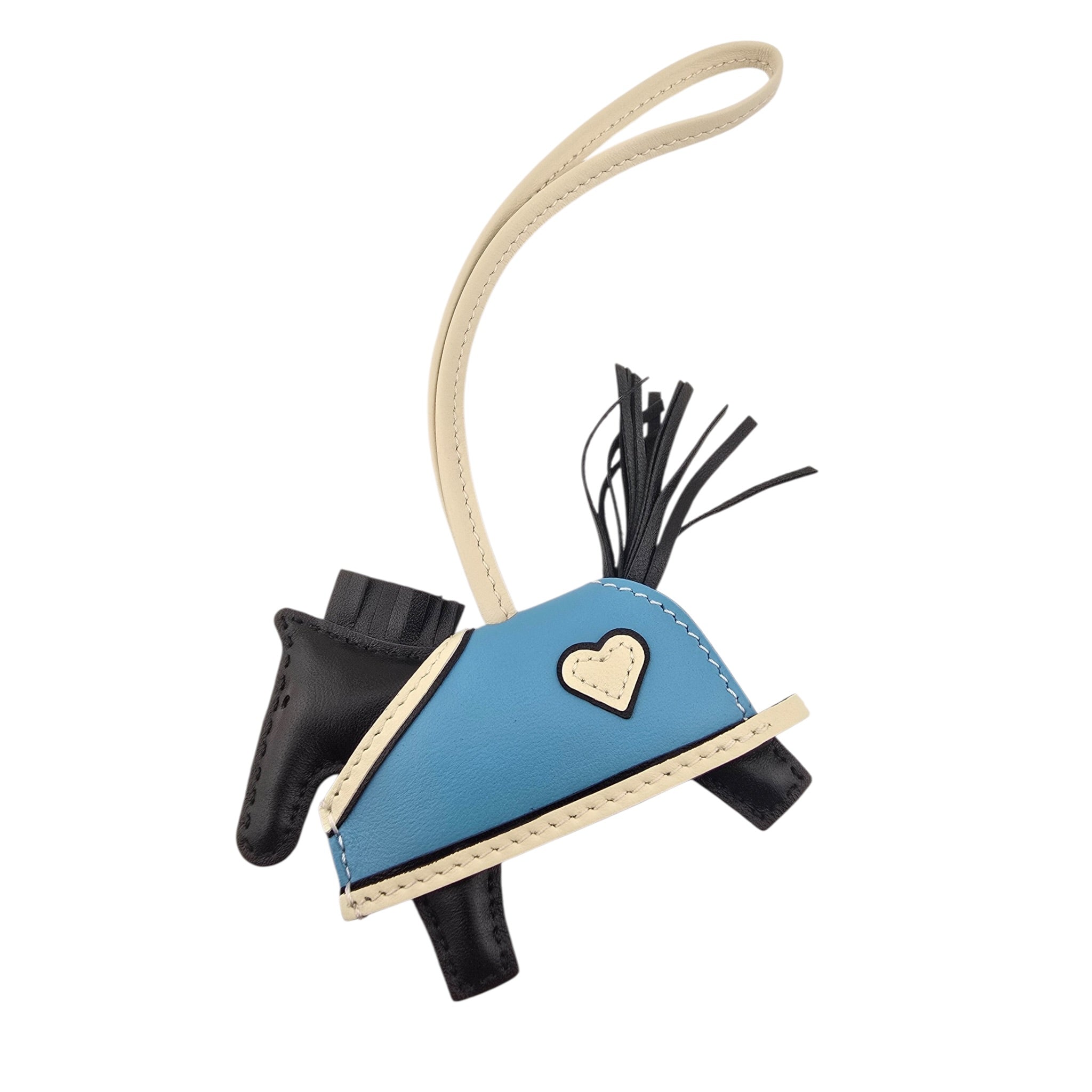 Hermès Rodeo Robeo Coeur Bag Charm PM Noir / Craie / Céleste / Noir Milo Lambskin HERMES