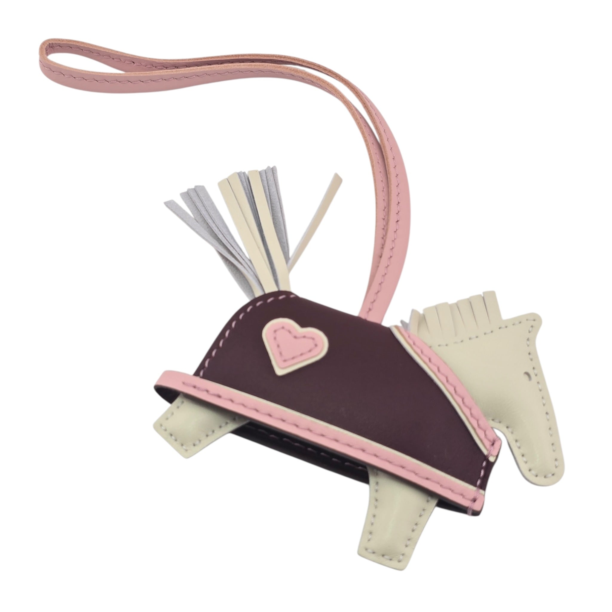Hermès Rodeo Robeo Coeur Bag Charm PM Craie / Rose Sakura / Terre Milo Lambskin HERMES