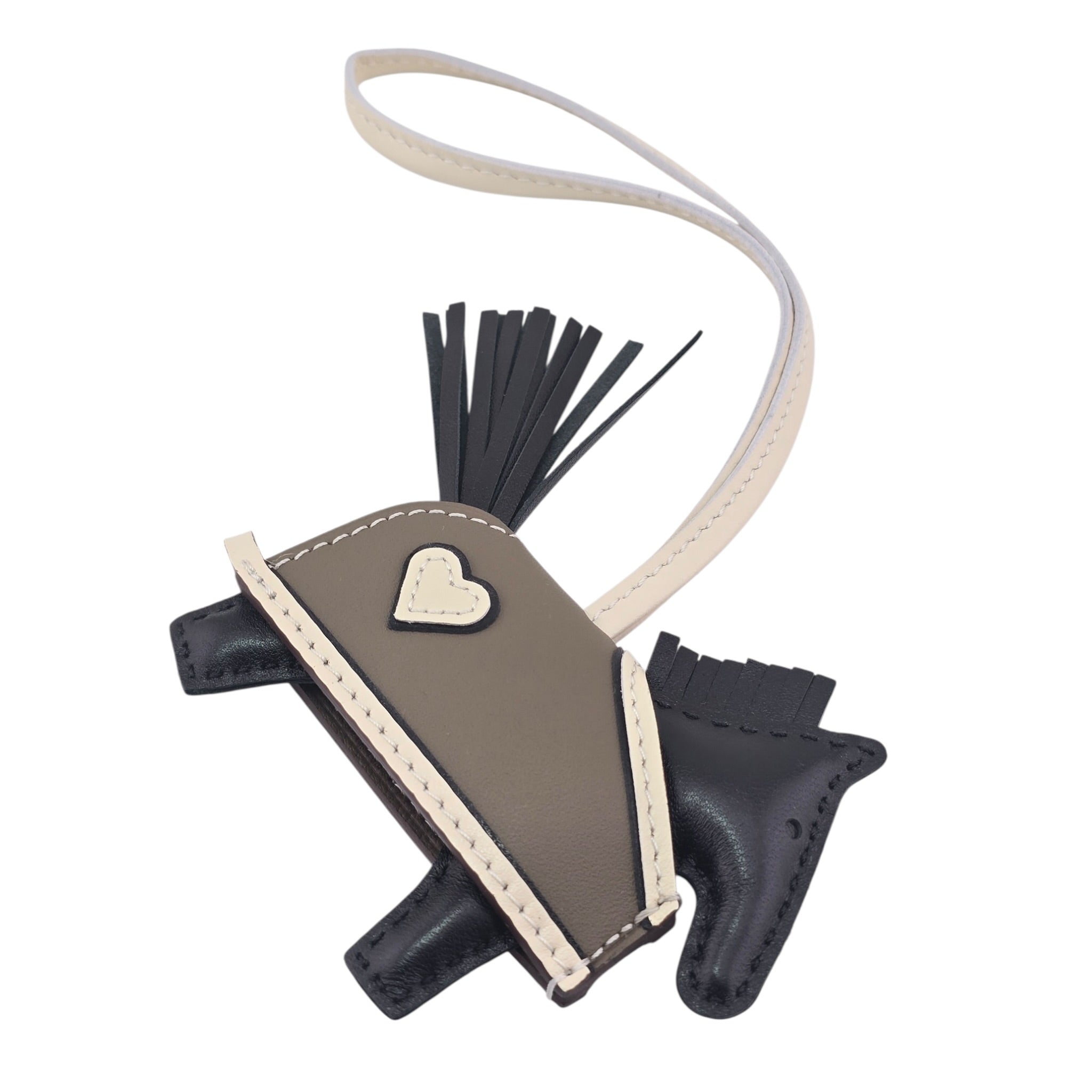 Hermès Rodeo Robeo Coeur Bag Charm PM Noir / Craie / Étoupe / Noir Milo Lambskin HERMES