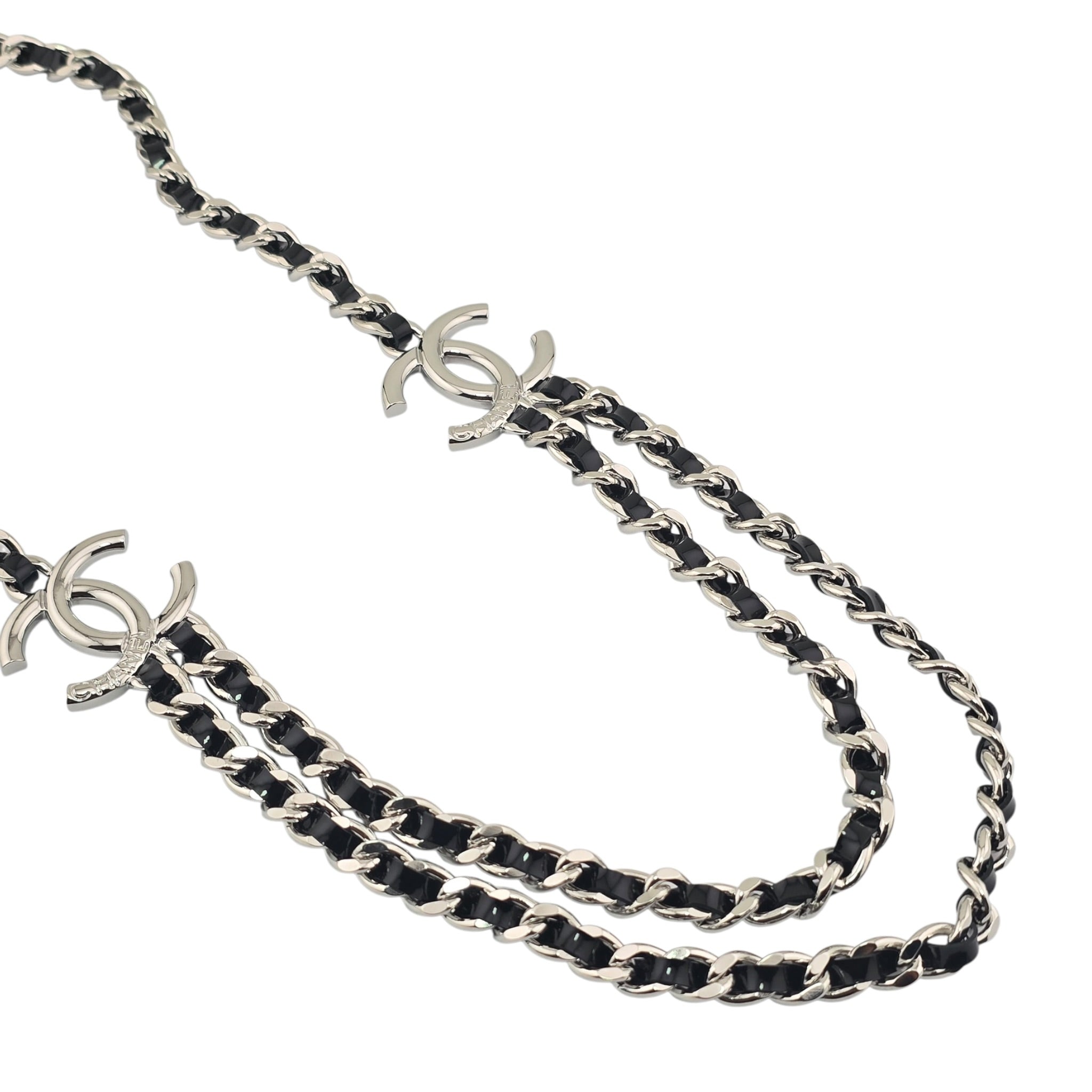 Chanel CC Black Silver Patent Lambskin Necklace 2025 CHANEL