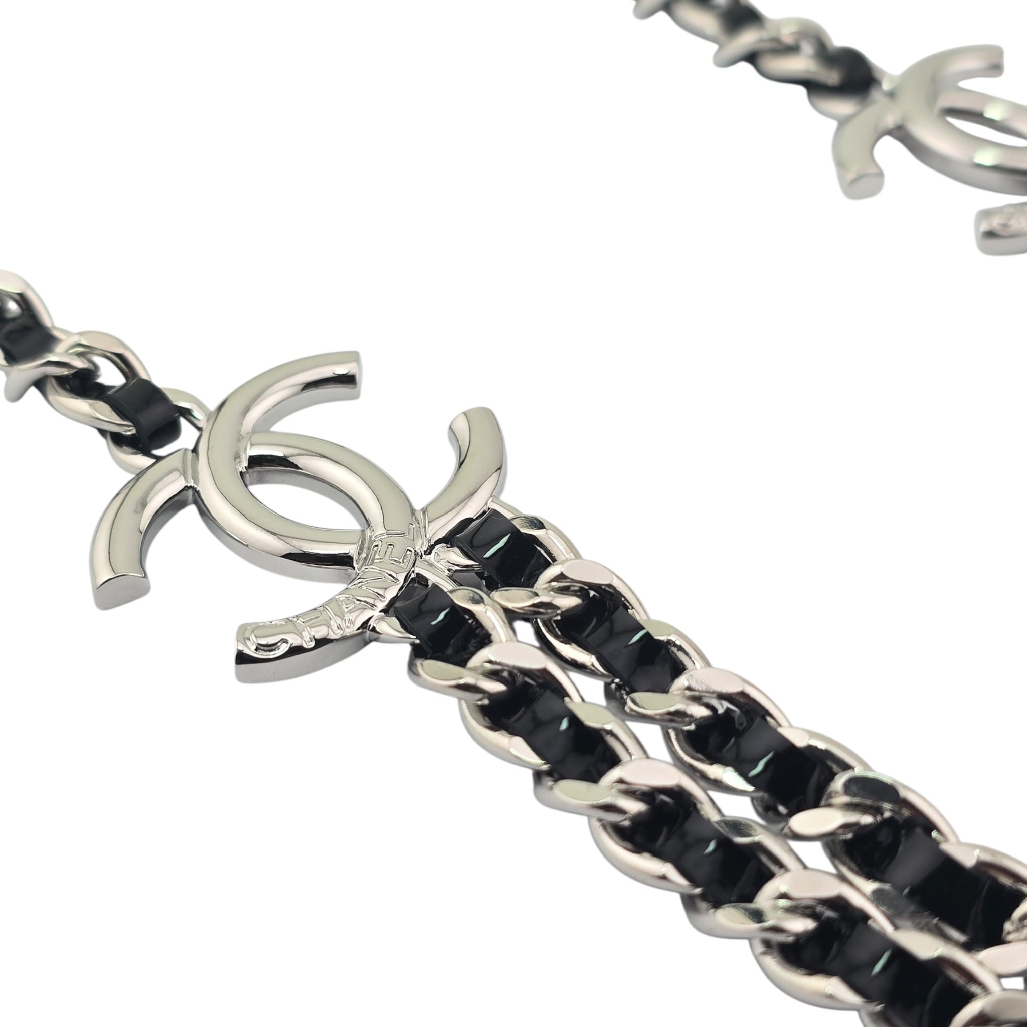 Chanel CC Black Silver Patent Lambskin Necklace 2025 CHANEL