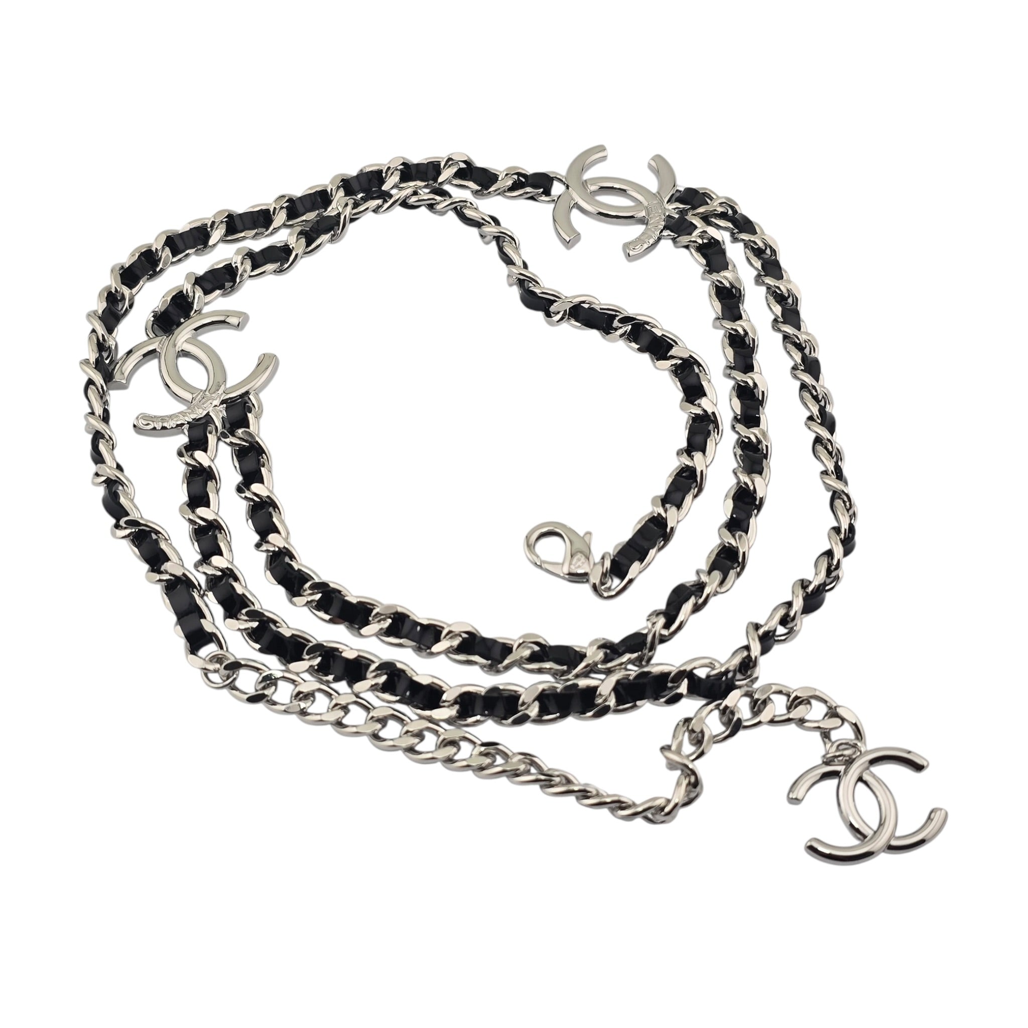 Chanel CC Black Silver Patent Lambskin Necklace 2025 CHANEL