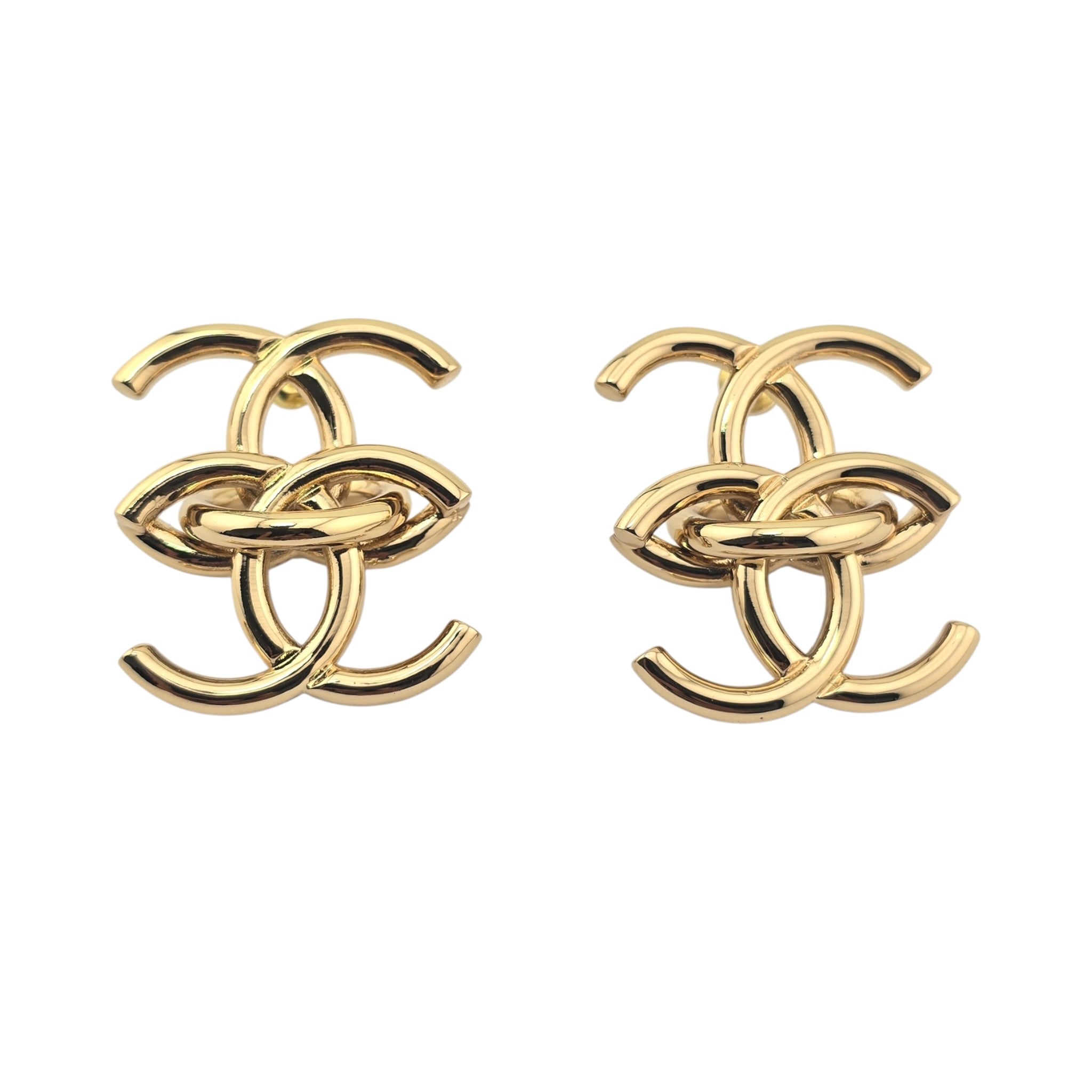 Chanel CC Double Interlock Gold Earrings 2026 CHANEL