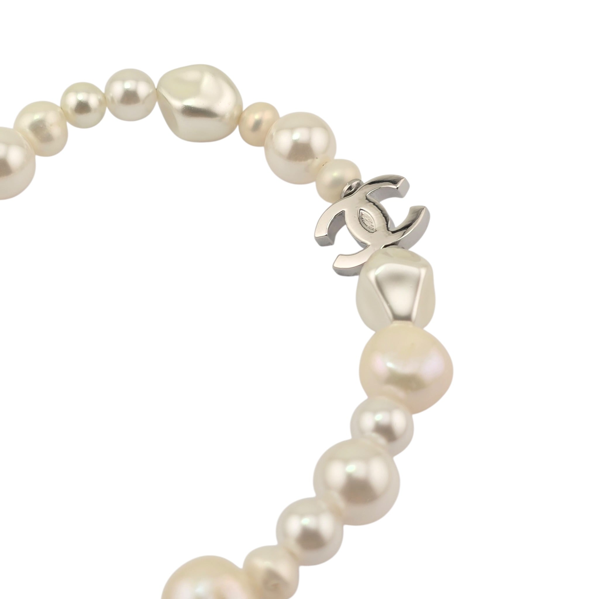 Chanel CC Faux Pearl Silver Bracelet 2026 CHANEL