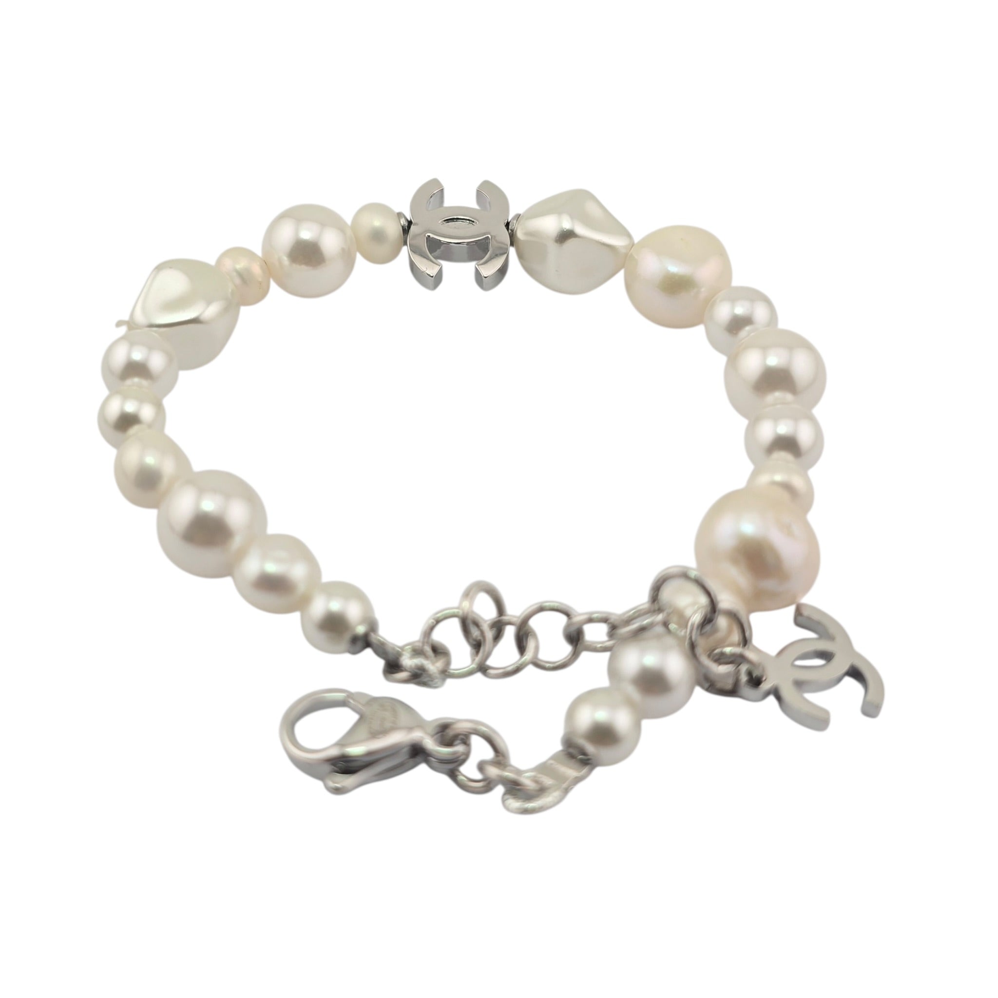 Chanel CC Faux Pearl Silver Bracelet 2026 CHANEL
