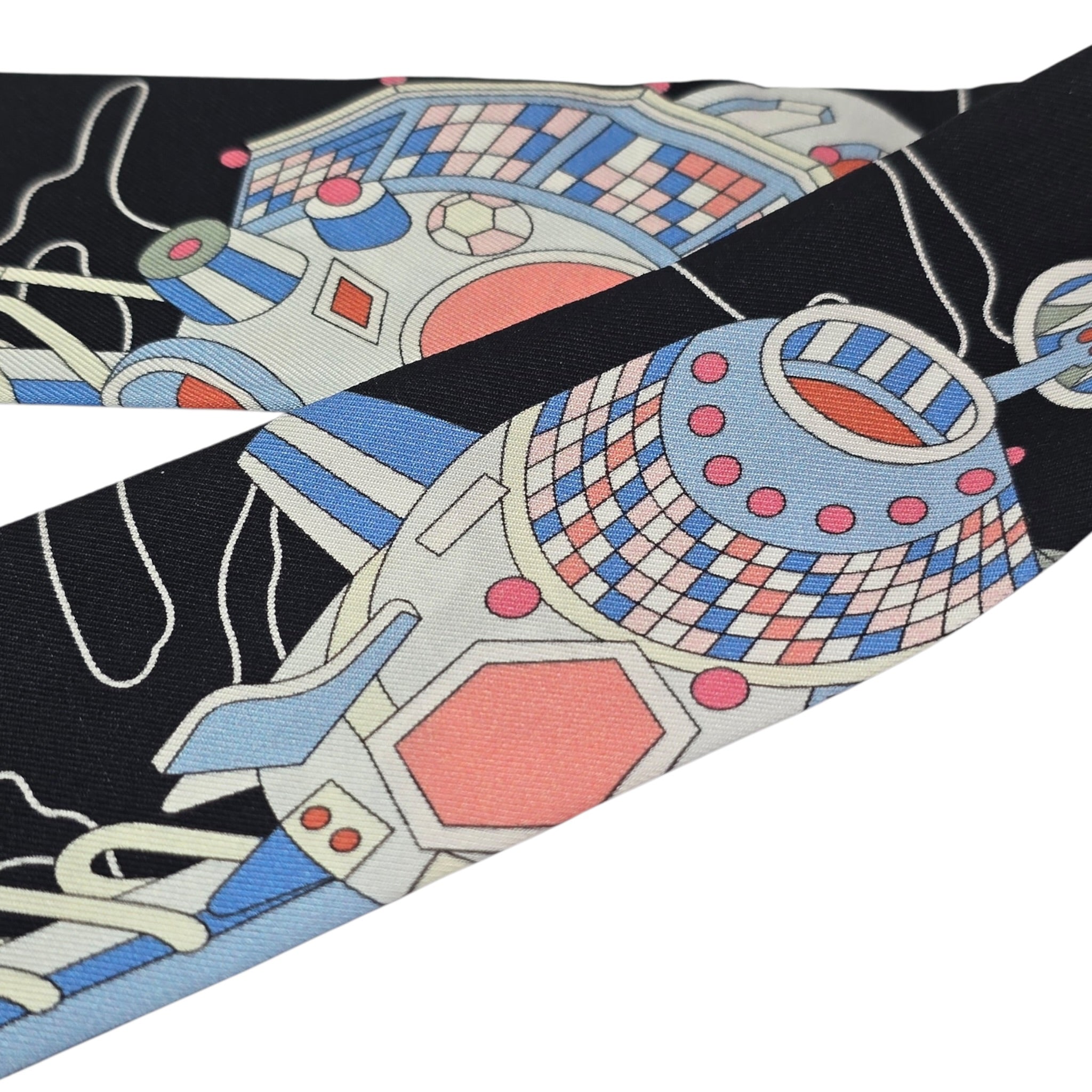 Hermes Silk Odyssey Twilly Black Bleu Ciel Rose HERMES