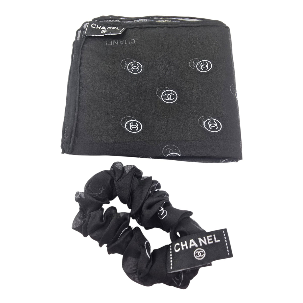Chanel CC Silk Scarf Scrunchie Black CHANEL