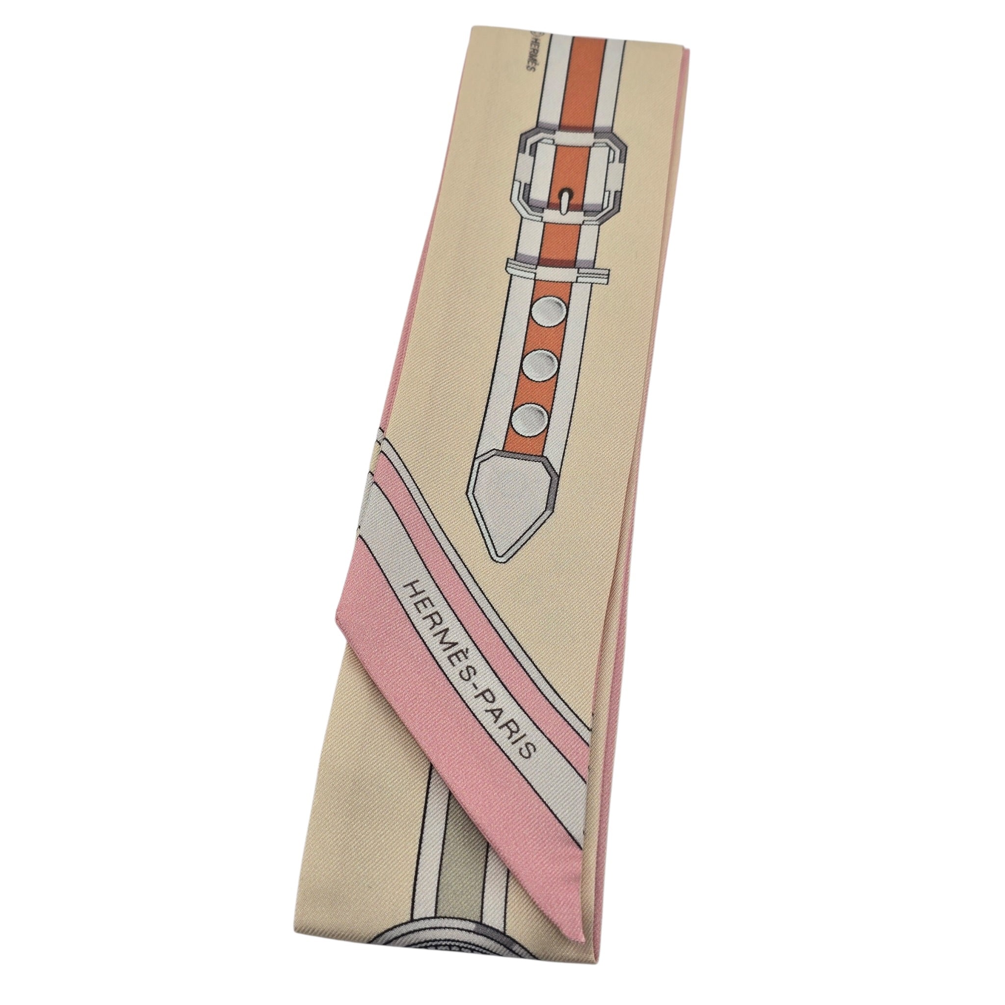 Hermes Silk Twilly Grand Tralala Rose Poudre Beige Pink HERMES