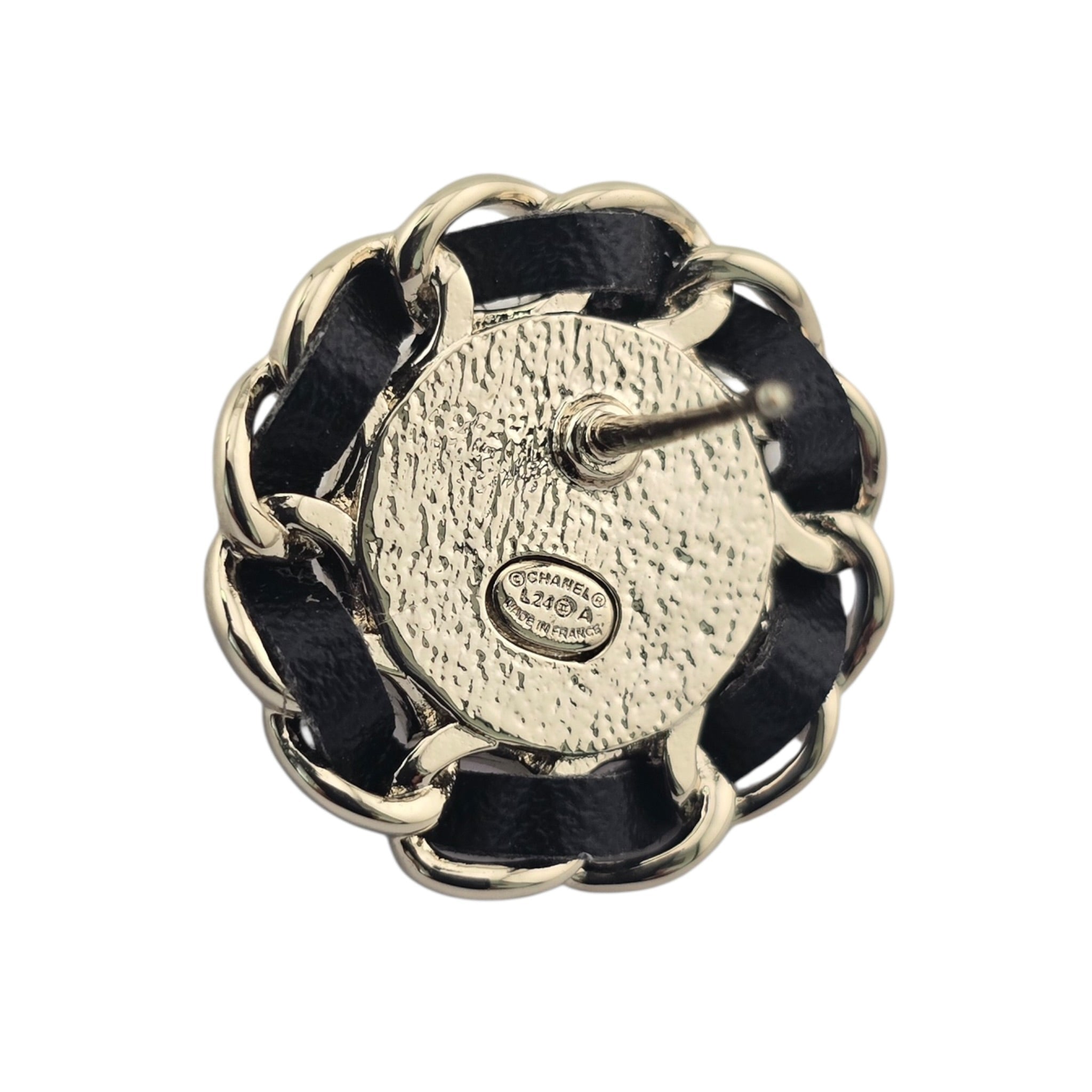 Chanel CC Black Leather Purple Round Earrings 2024 CHANEL