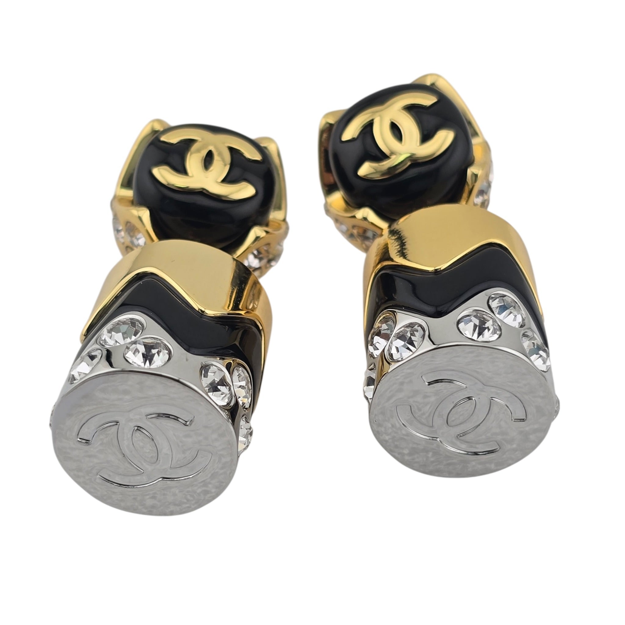 Chanel CC Drop Pendant Black Gold Earrings 2026 CHANEL