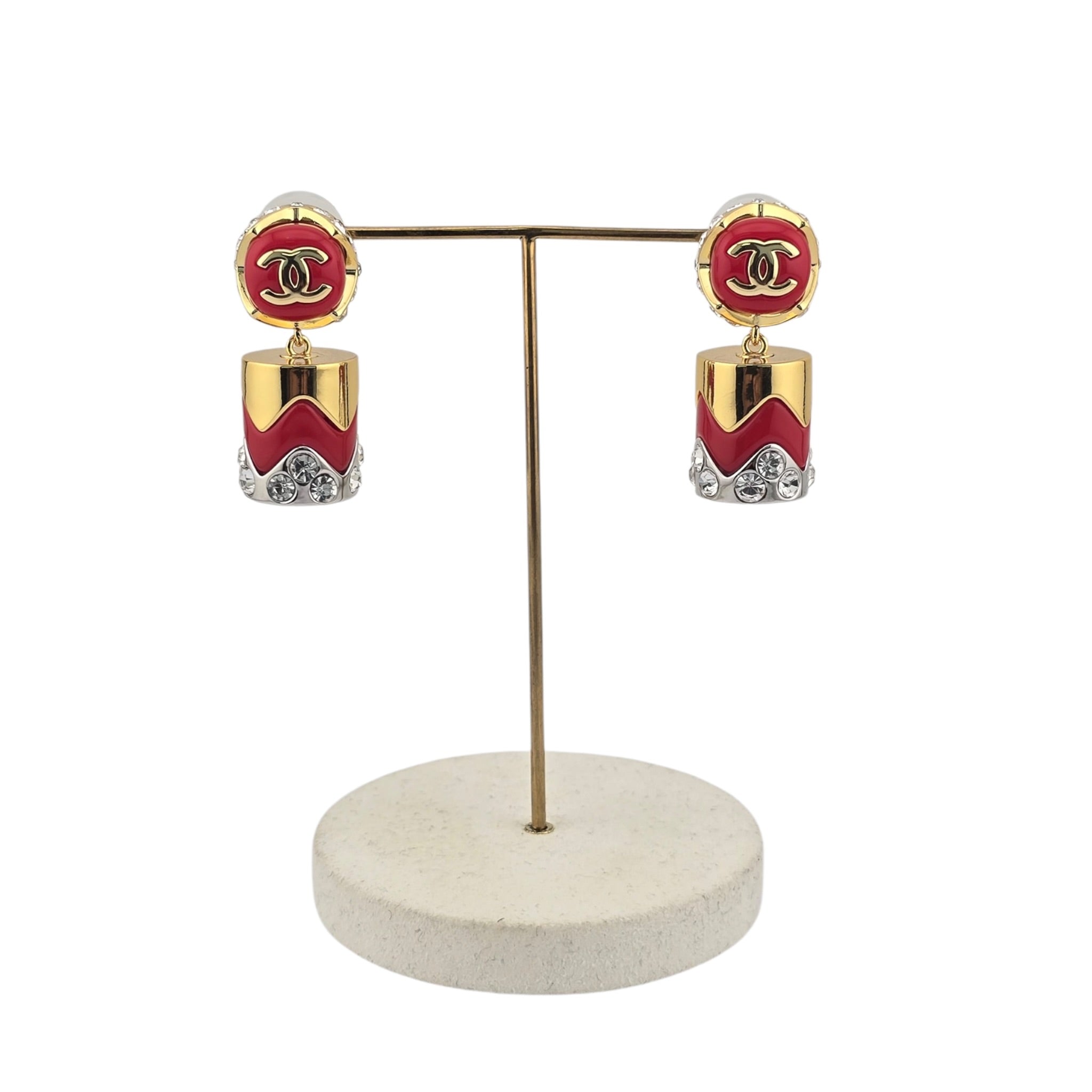 Chanel CC Drop Pendant Red Gold Silver Earrings 2026 CHANEL
