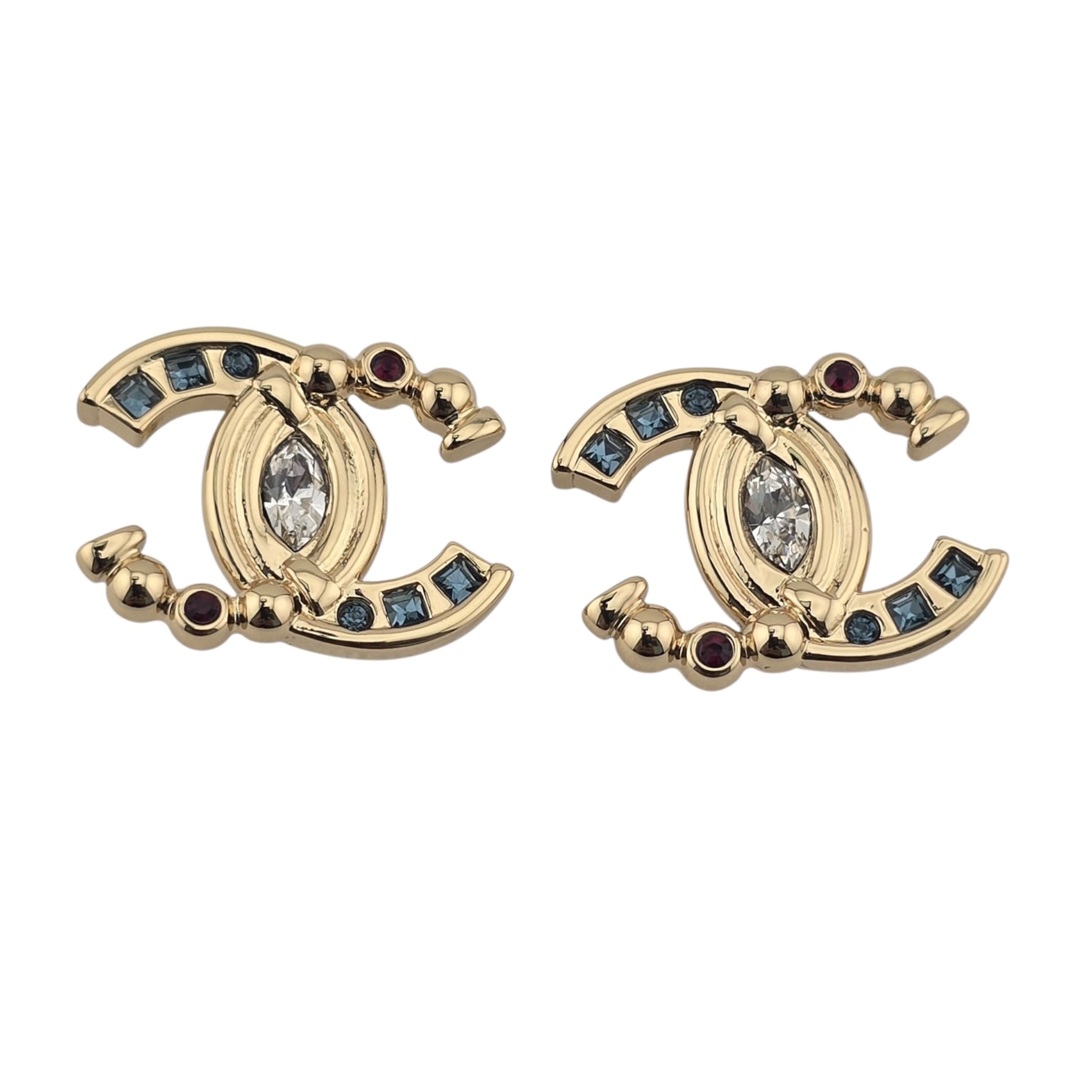 Chanel CC Gold Stud Crystal Earrings 2025 CHANEL