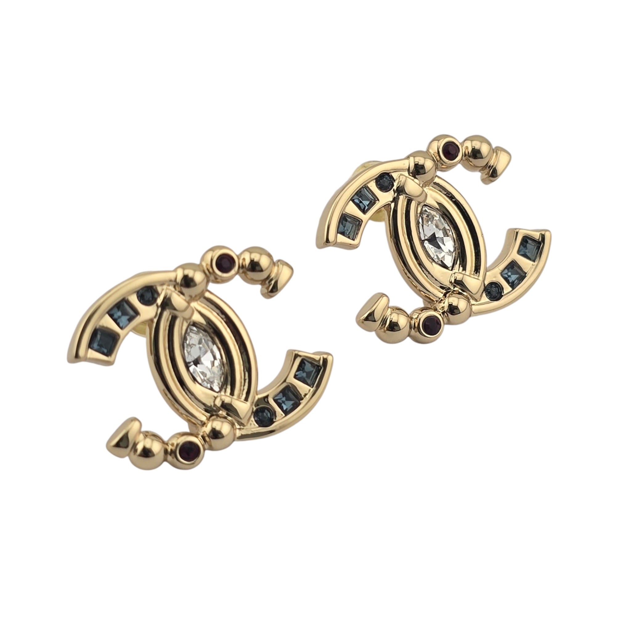 Chanel CC Gold Stud Crystal Earrings 2025 CHANEL