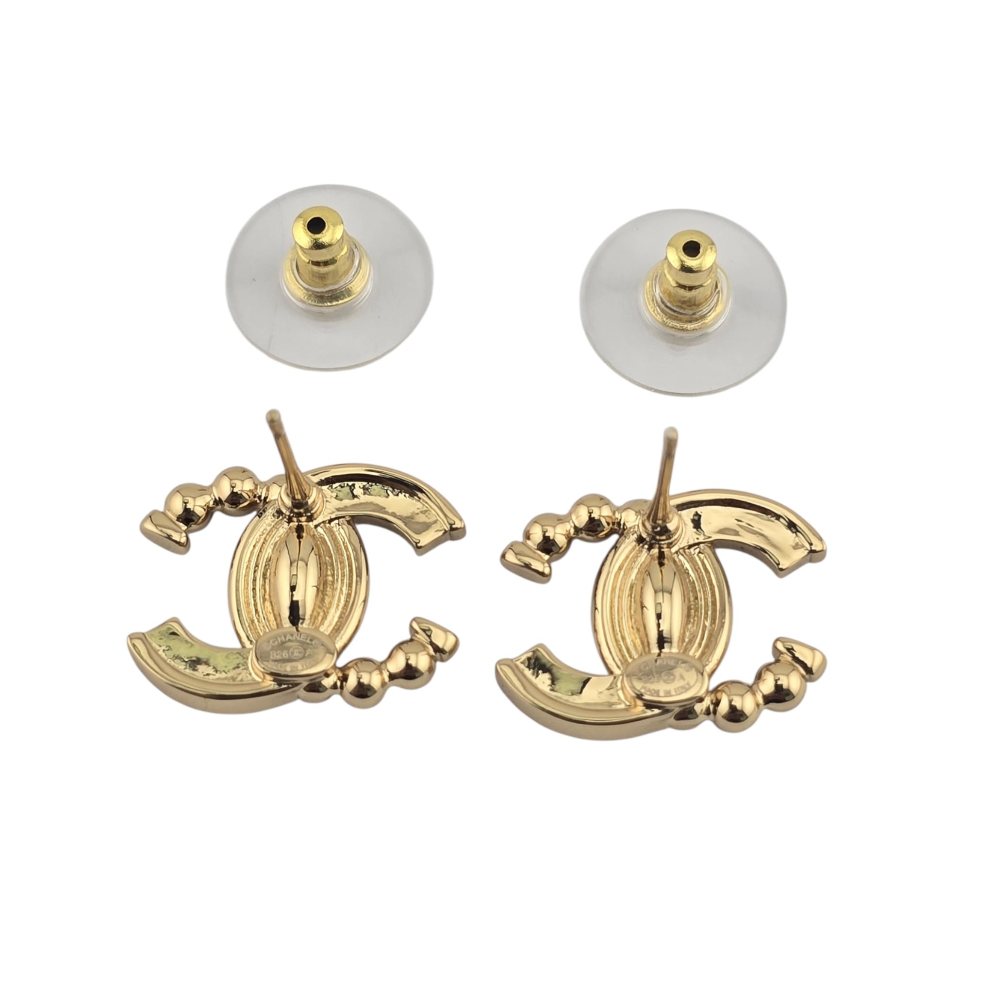 Chanel CC Gold Stud Crystal Earrings 2025 CHANEL